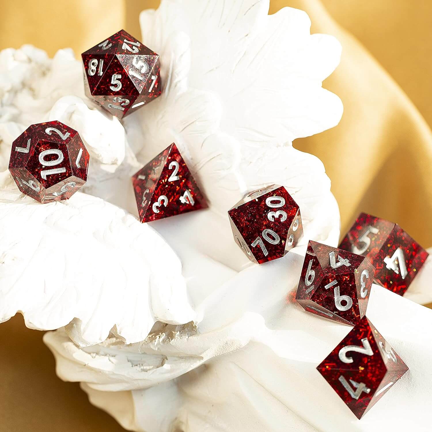 Polyhedral D&D 7-Piece Red Resin Dice Set - Dice of Dragons