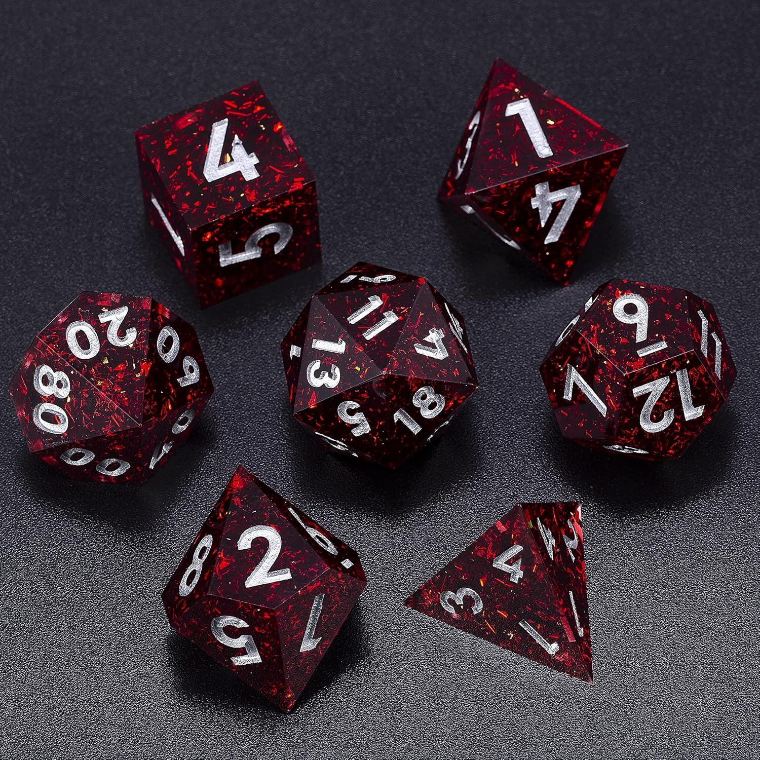 Polyhedral D&D 7-Piece Red Resin Dice Set - Dice of Dragons