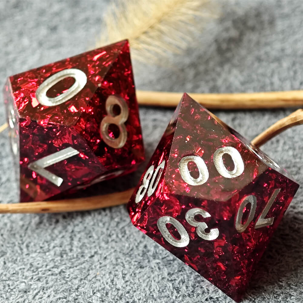 Polyhedral D&D 7-Piece Red Resin Dice Set - Dice of Dragons
