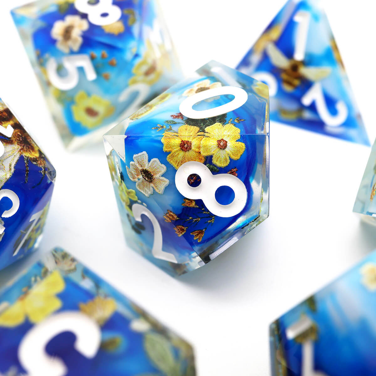 7-Piece Bee Flower Sharp Edge DND Dice Set - Dice of Dragons