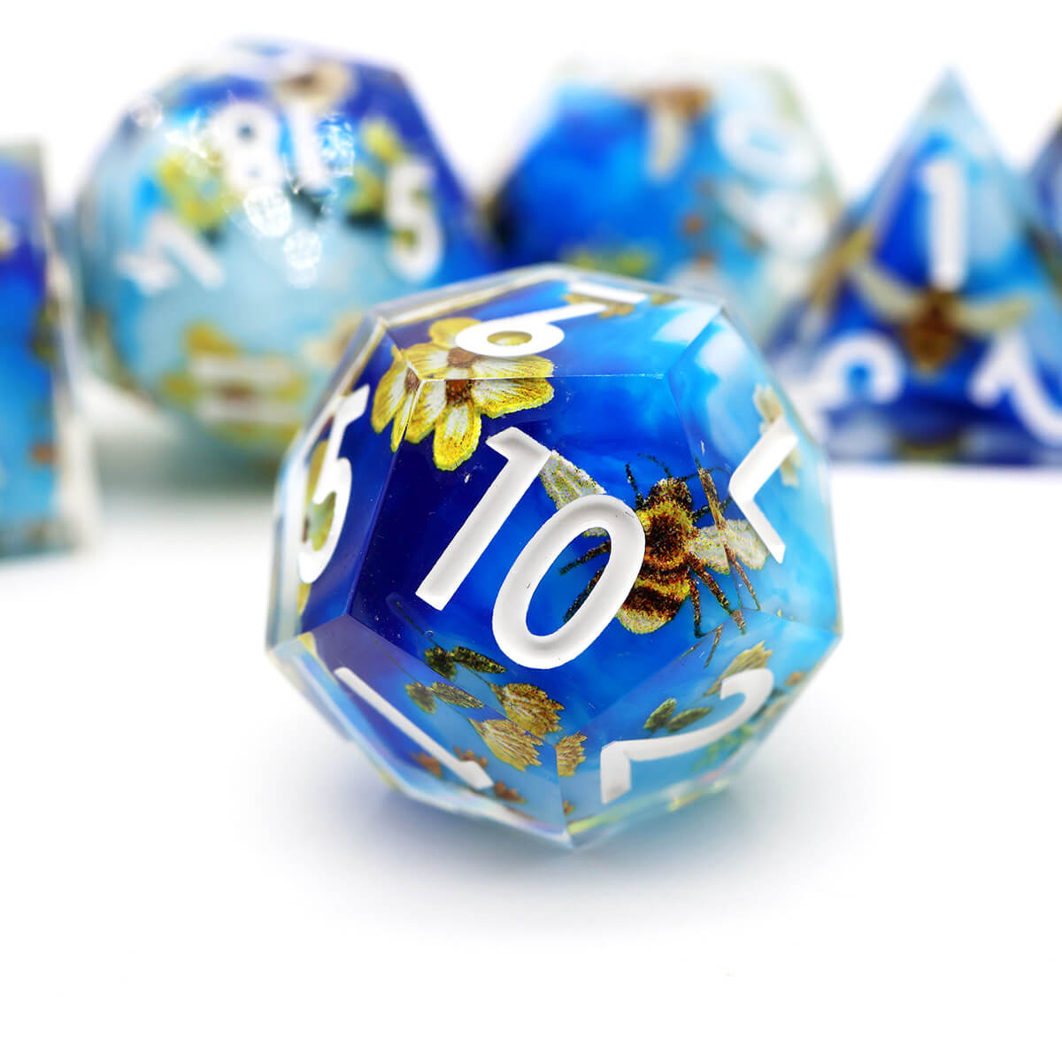 7-Piece Bee Flower Sharp Edge DND Dice Set - Dice of Dragons