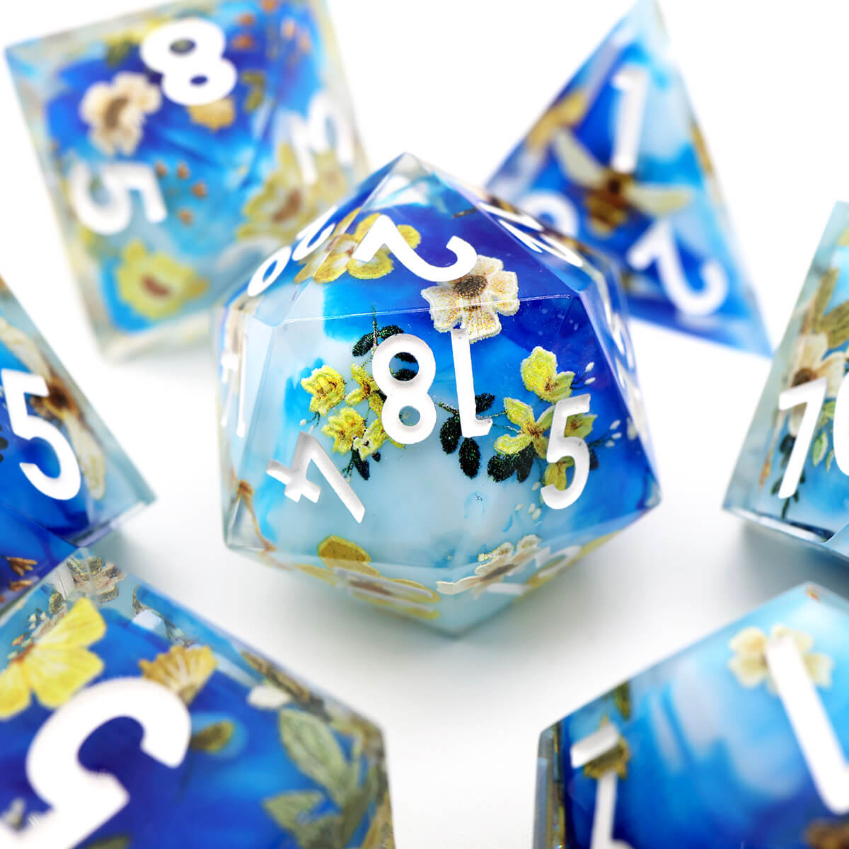 7-Piece Bee Flower Sharp Edge DND Dice Set - Dice of Dragons
