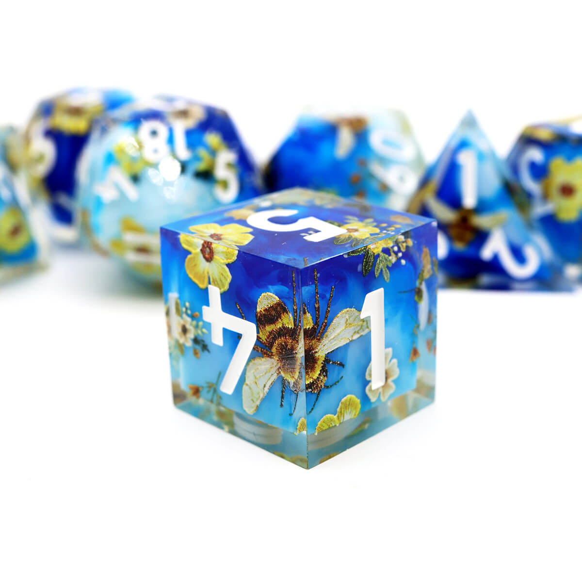 7-Piece Bee Flower Sharp Edge DND Dice Set - Dice of Dragons