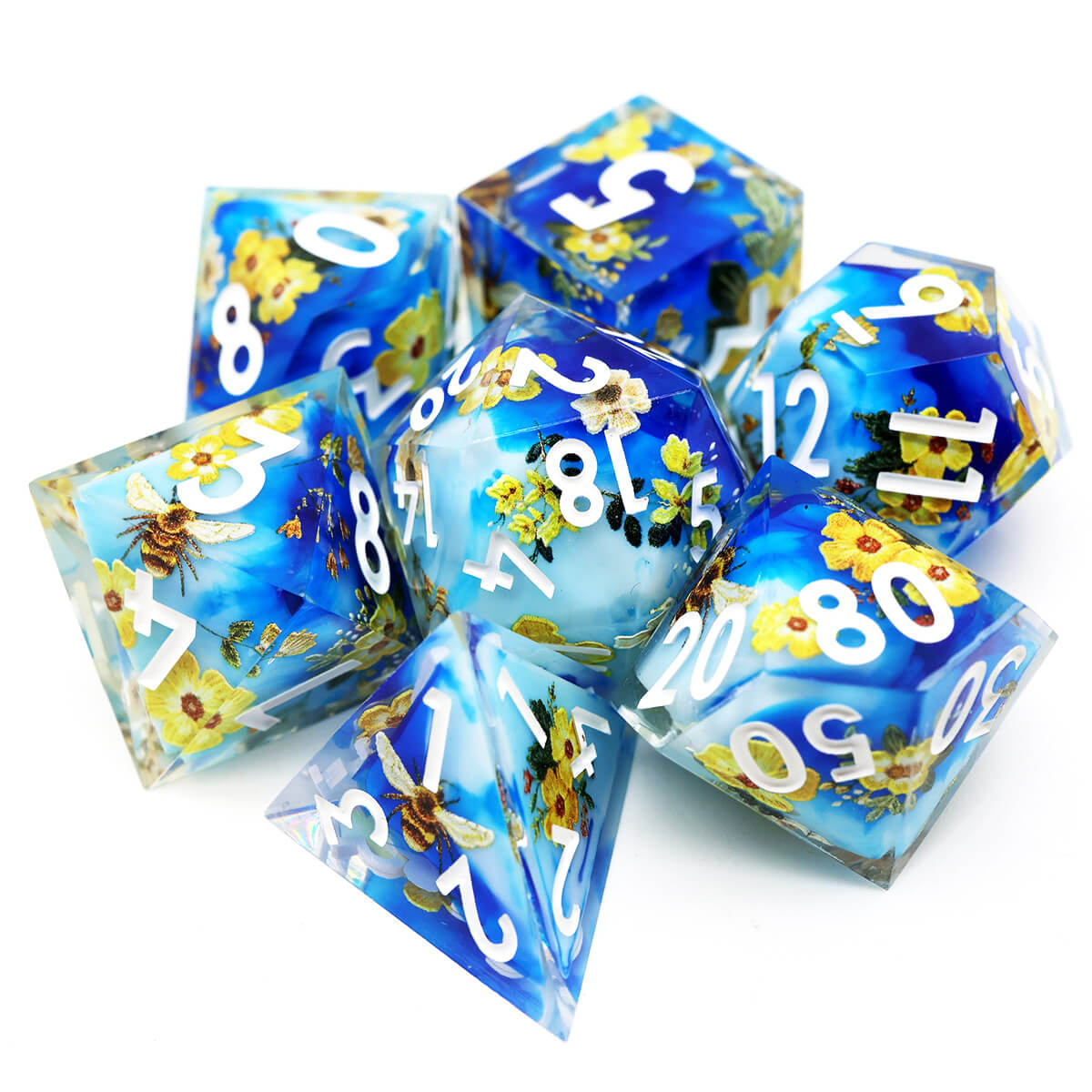 7-Piece Bee Flower Sharp Edge DND Dice Set - Dice of Dragons