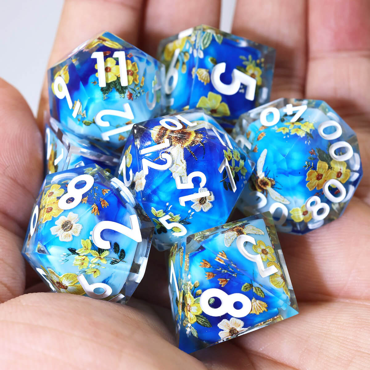 7-Piece Bee Flower Sharp Edge DND Dice Set - Dice of Dragons