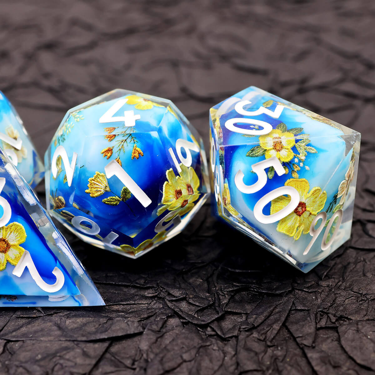 7-Piece Bee Flower Sharp Edge DND Dice Set - Dice of Dragons