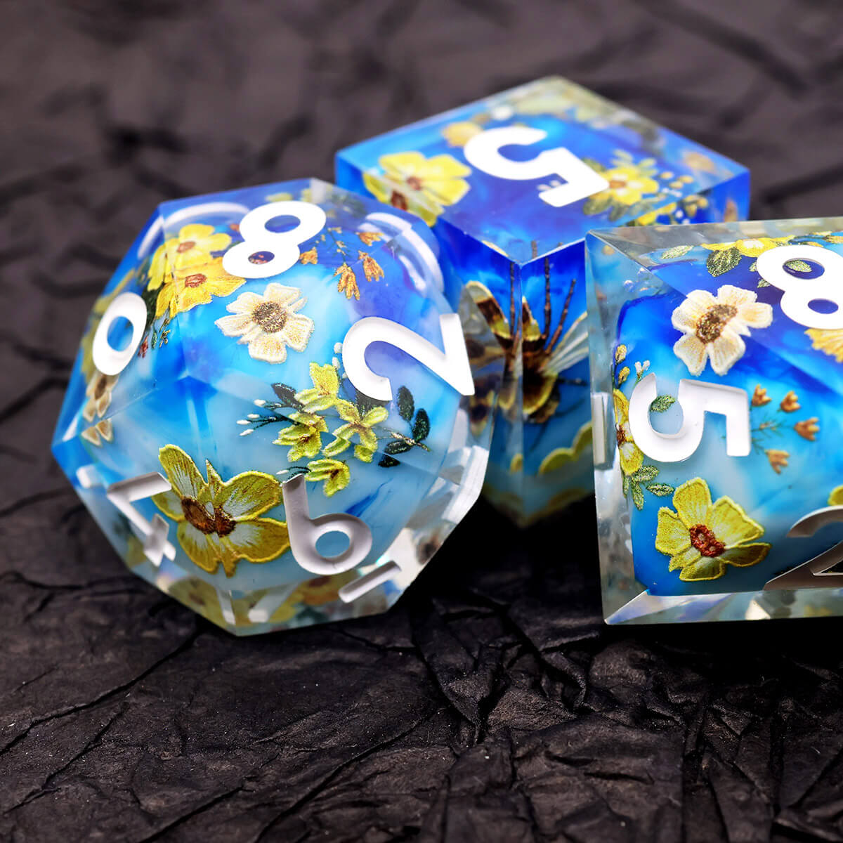 7-Piece Bee Flower Sharp Edge DND Dice Set - Dice of Dragons