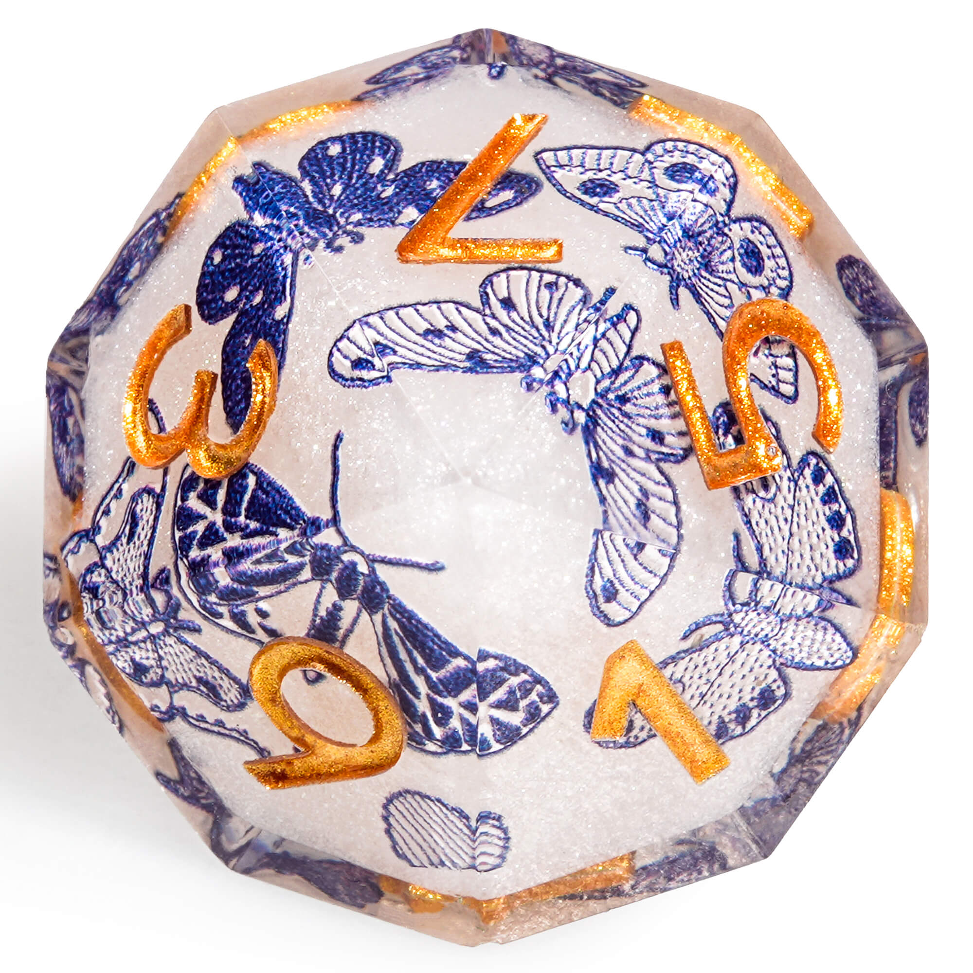 Polyhedral RGP Cool DnD Dice Sets - Blue and White Porcelain Butterfly - Dice of Dragons