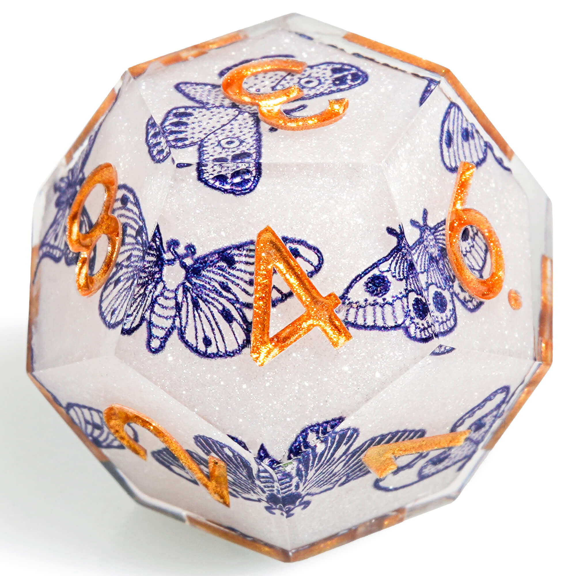 Polyhedral RGP Cool DnD Dice Sets - Blue and White Porcelain Butterfly - Dice of Dragons