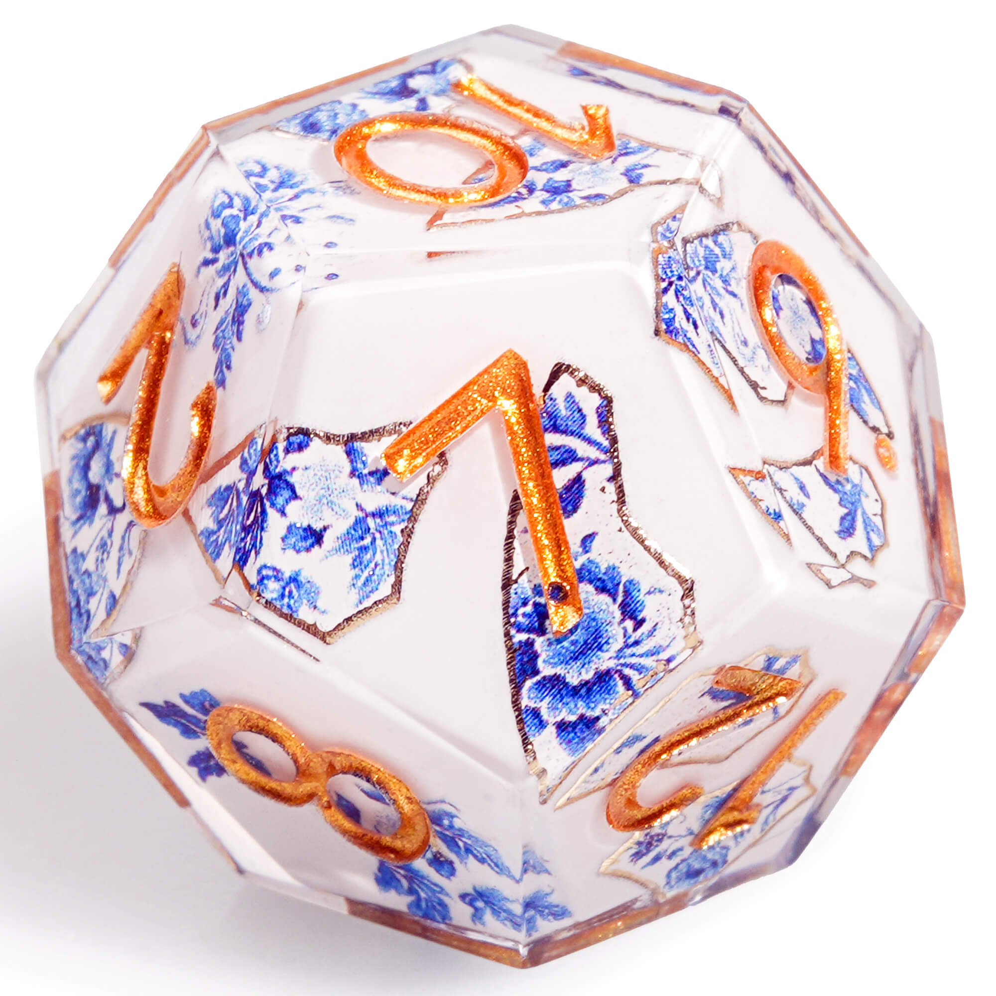 Polyhedral RGP Cool DnD Dice Sets - Blue and White Porcelain Flower - Dice of Dragons