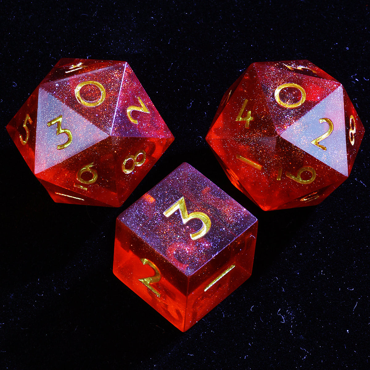 Polyhedral Resin 20 Sided D10 and 6 Sided D3 Dice Sets Draw Steel Bloodline Ember