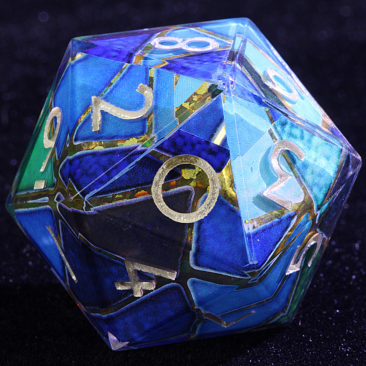 Polyhedral Resin 20 Sided D10 and 6 Sided D3 Draw Steel Set Dice Stormglass Vein