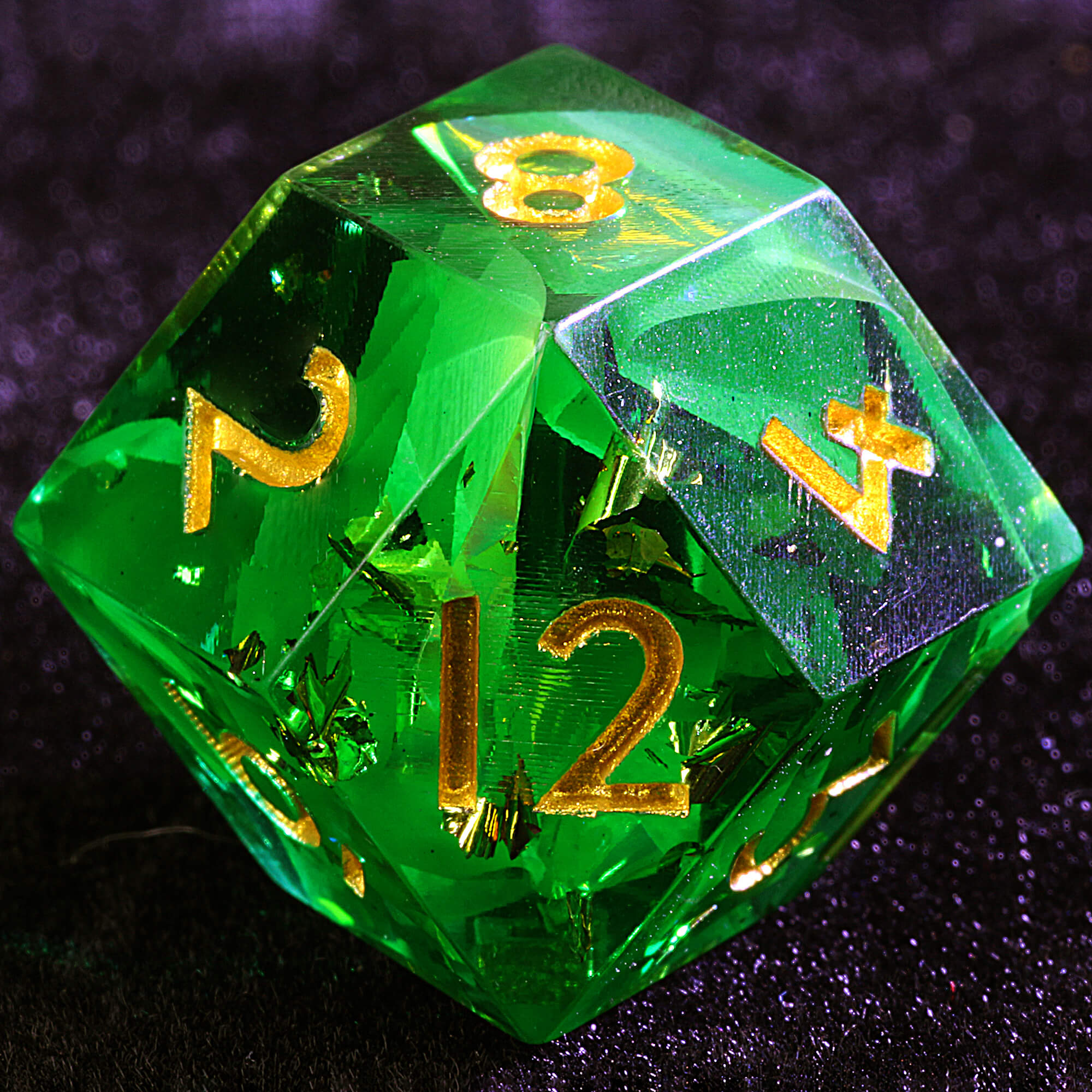 Polyhedral Resin Dice Set Rhombus D12 Daggerheart Evergreen Flame