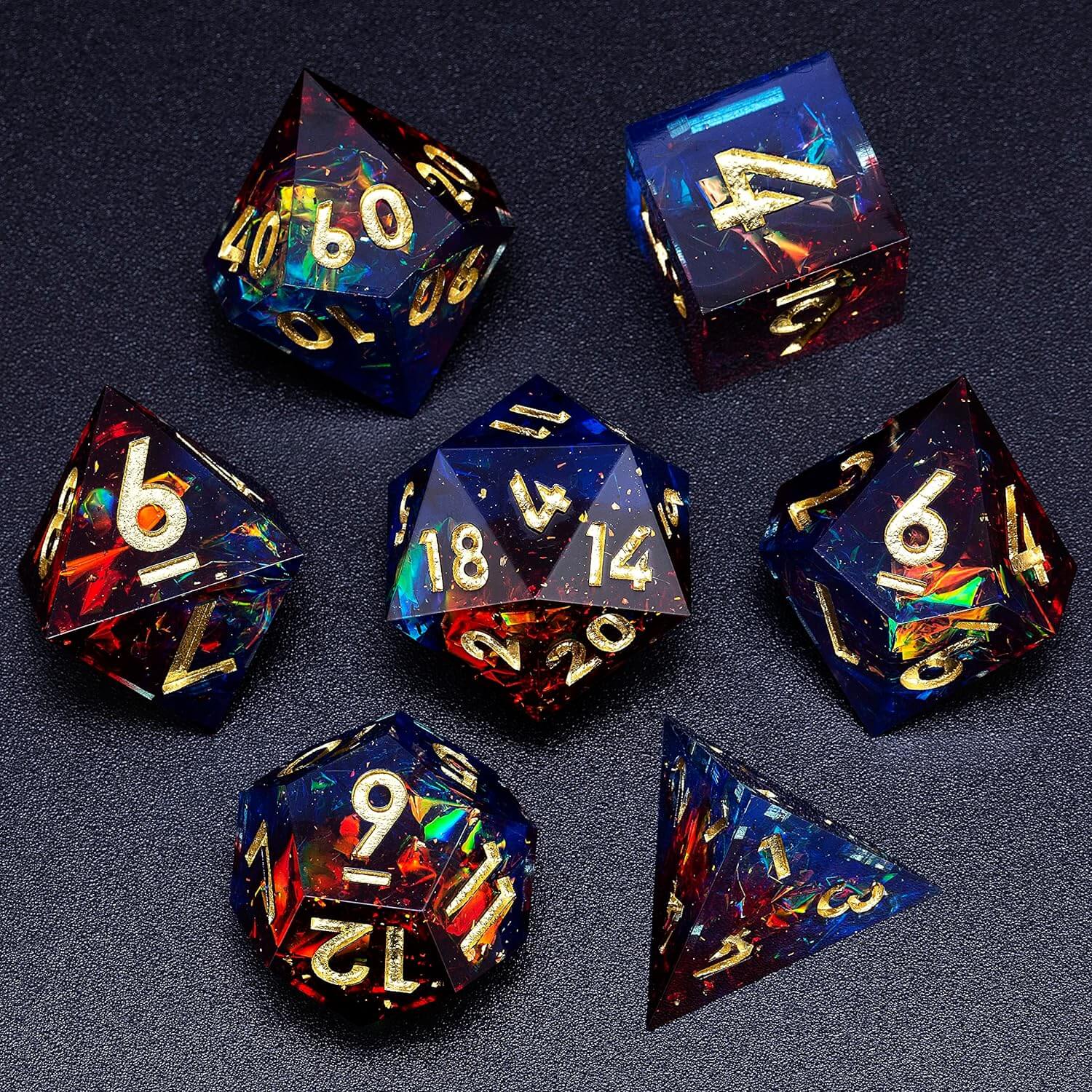 Resin Polyhedral Sharp Edged 7 Gaming DD Dice Set - Deep Sea Magic - Dice of Dragons