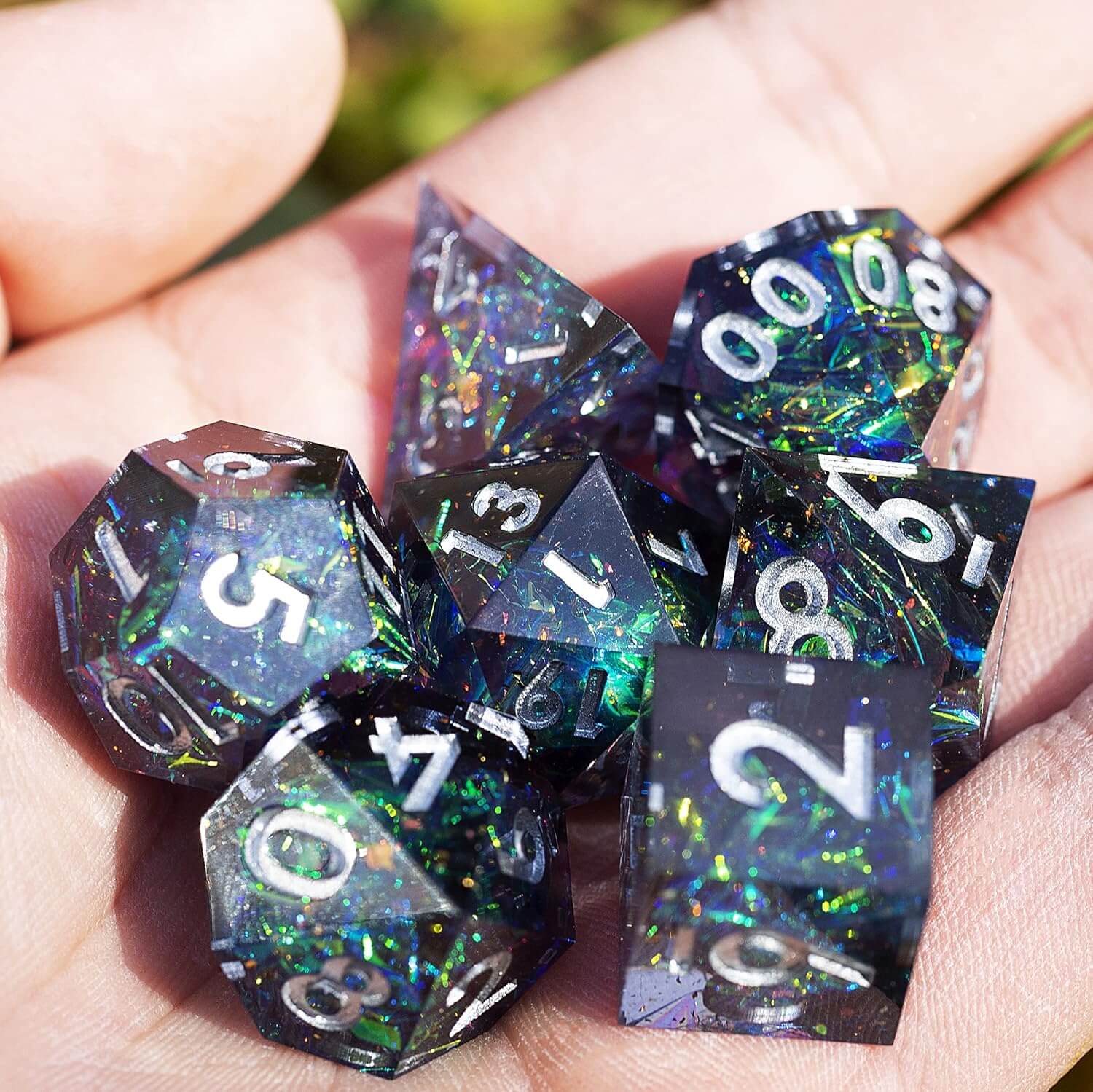 RPG Cool 7 Polyhedral Sharp Edge Dice Sets D&D - Blue Galaxy - Dice of Dragons