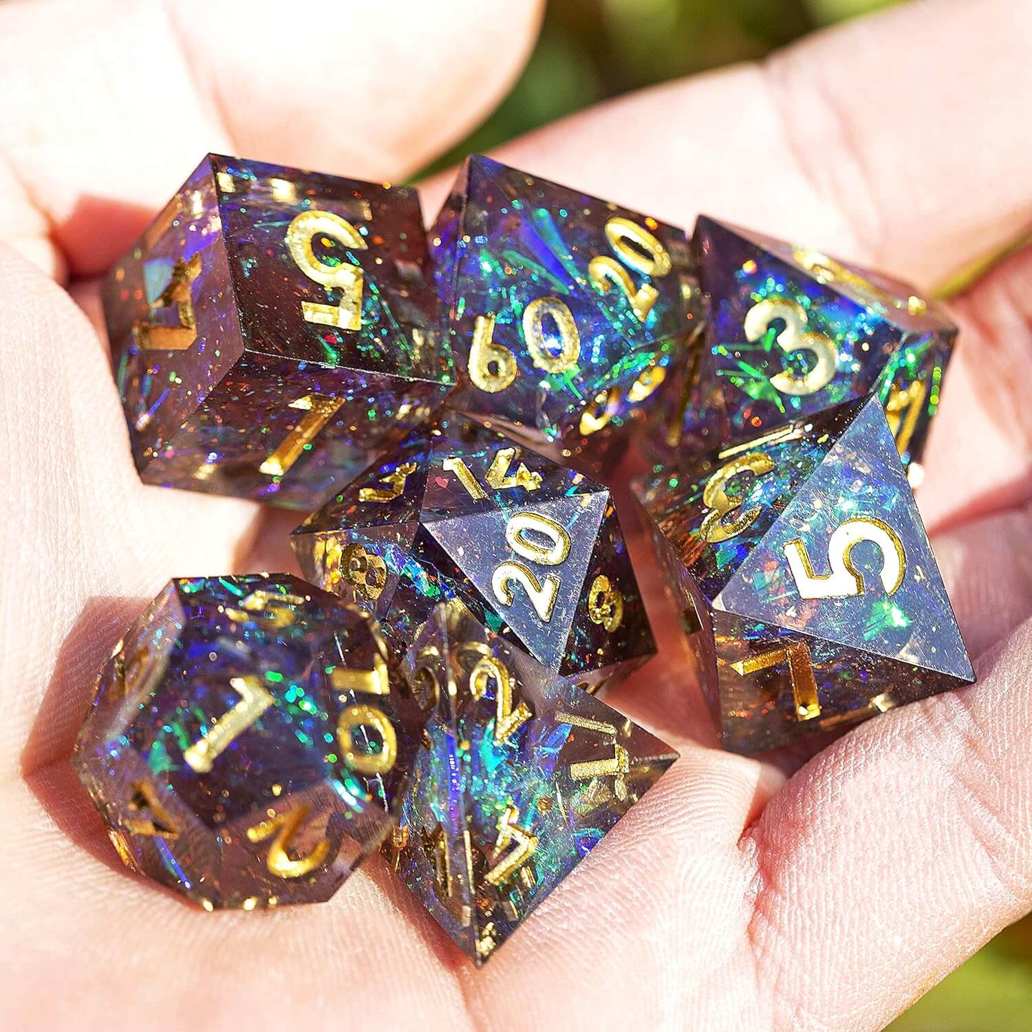 RPG Cool 7 Polyhedral Sharp Edge Dice Sets D&D - Dark Galaxy - Dice of Dragons