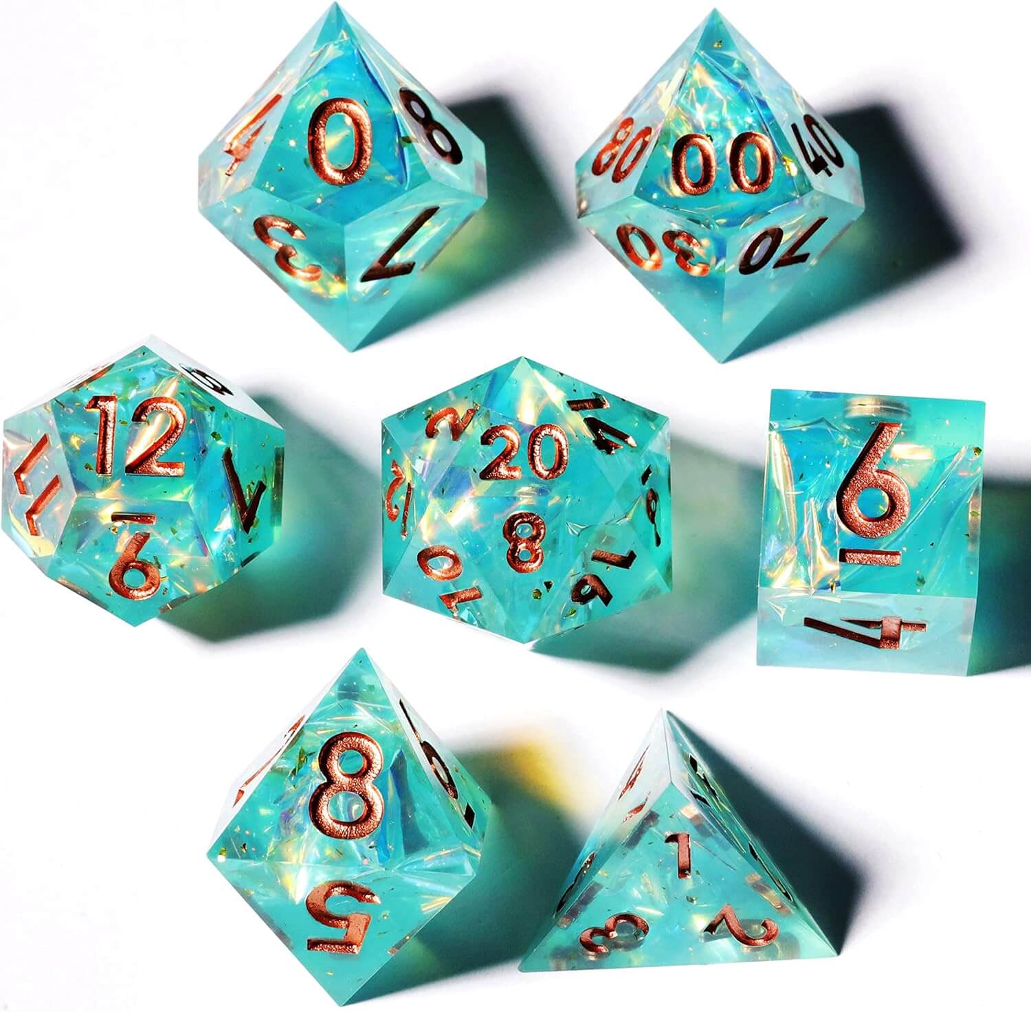 Resin Polyhedral Sharp Edged 7 Gaming DD Dice Set - Green Tea Poison - Dice of Dragons