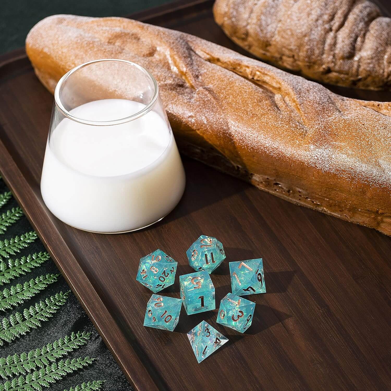 Resin Polyhedral Sharp Edged 7 Gaming DD Dice Set - Green Tea Poison - Dice of Dragons