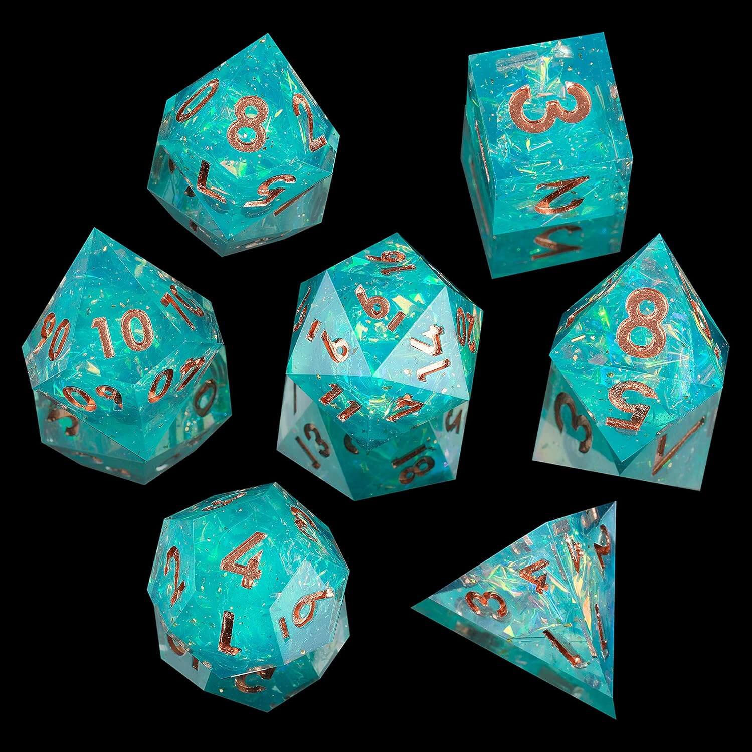 Resin Polyhedral Sharp Edged 7 Gaming DD Dice Set - Green Tea Poison - Dice of Dragons