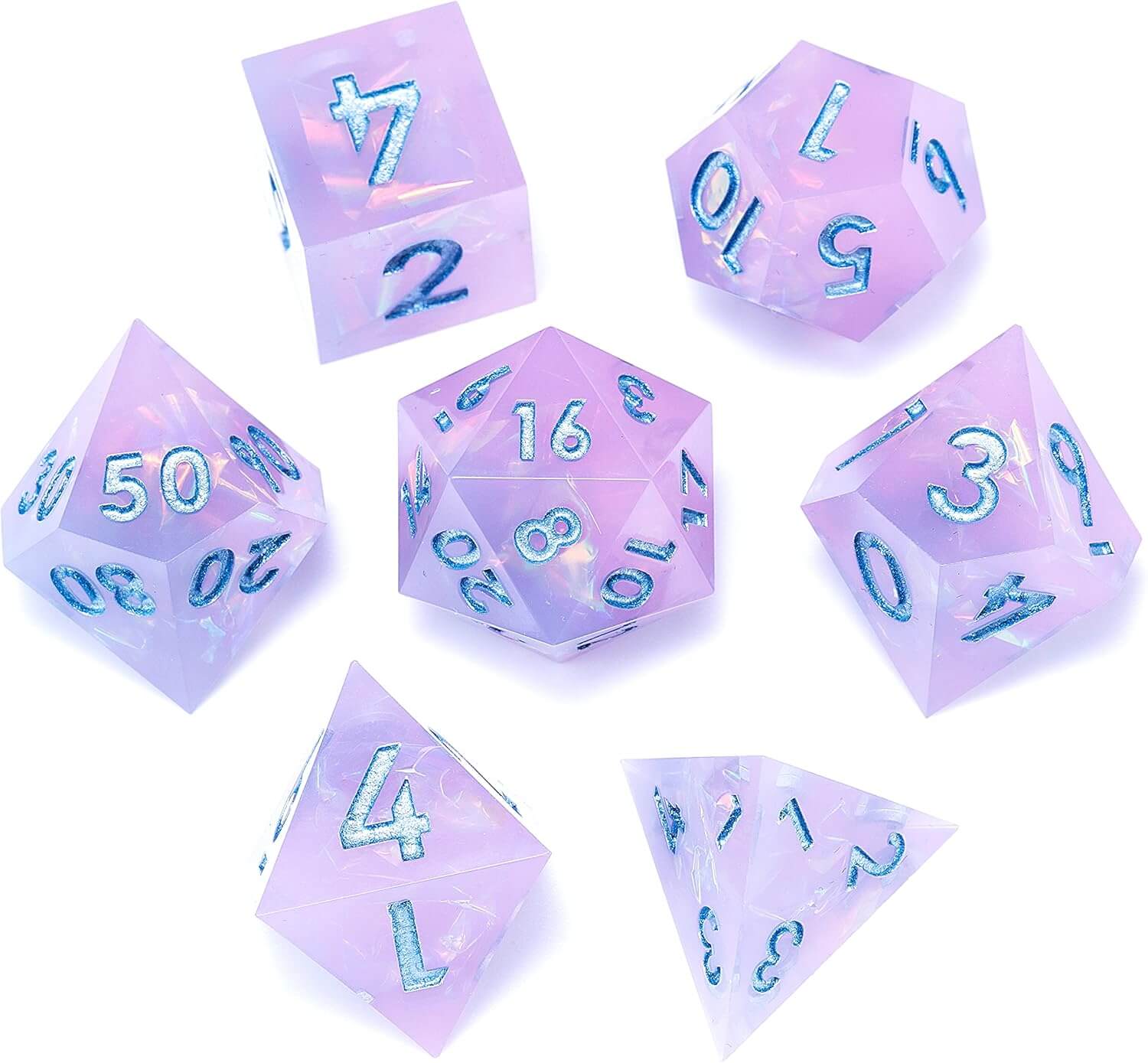 Resin Polyhedral Sharp Edged 7 Gaming DD Dice Set - Mild Coldness - Dice of Dragons