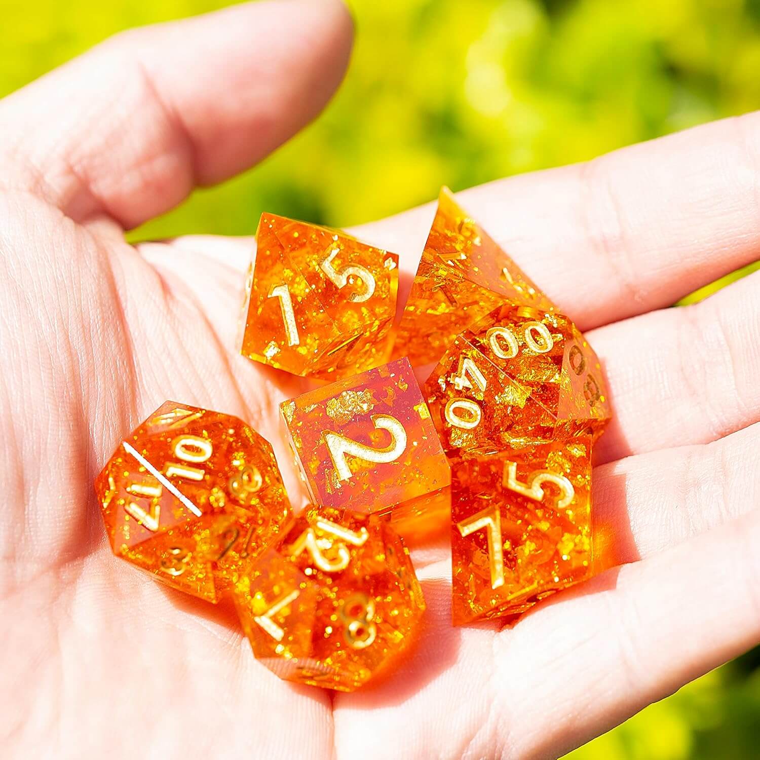 Resin Polyhedral Sharp Edged 7 Gaming DD Dice Set - Scorching Soul - Dice of Dragons