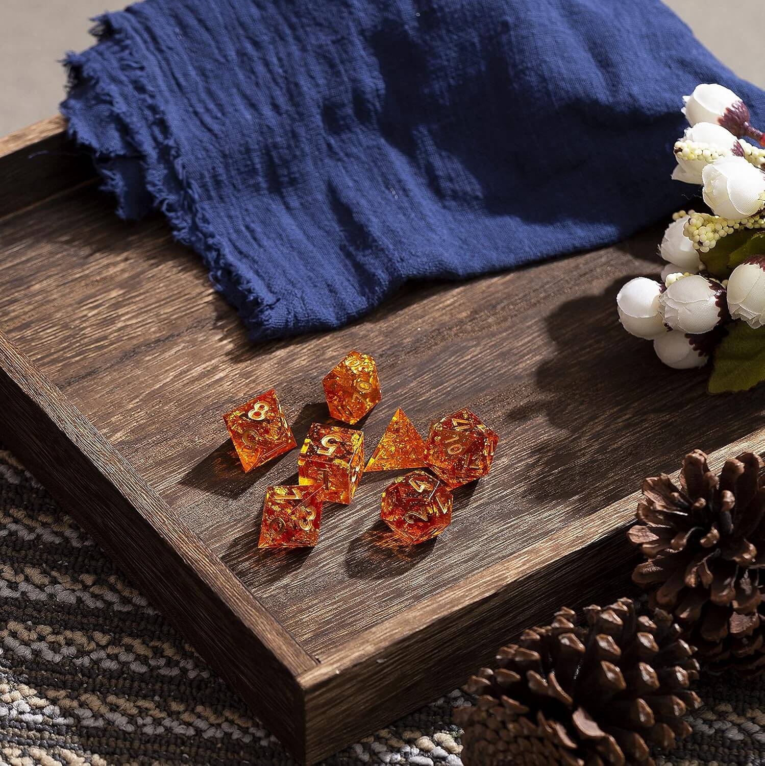 Resin Polyhedral Sharp Edged 7 Gaming DD Dice Set - Scorching Soul - Dice of Dragons