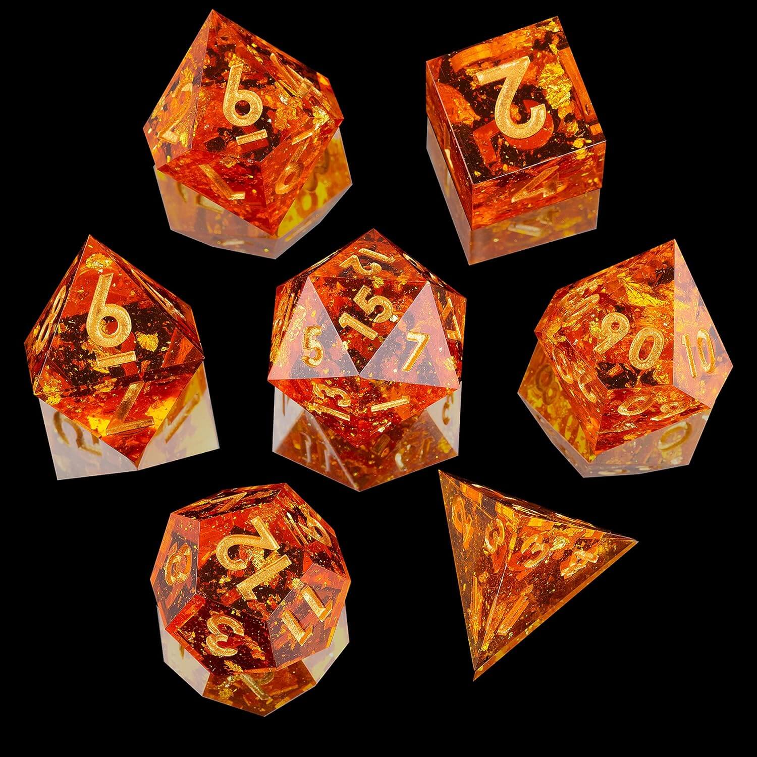 Resin Polyhedral Sharp Edged 7 Gaming DD Dice Set - Scorching Soul - Dice of Dragons
