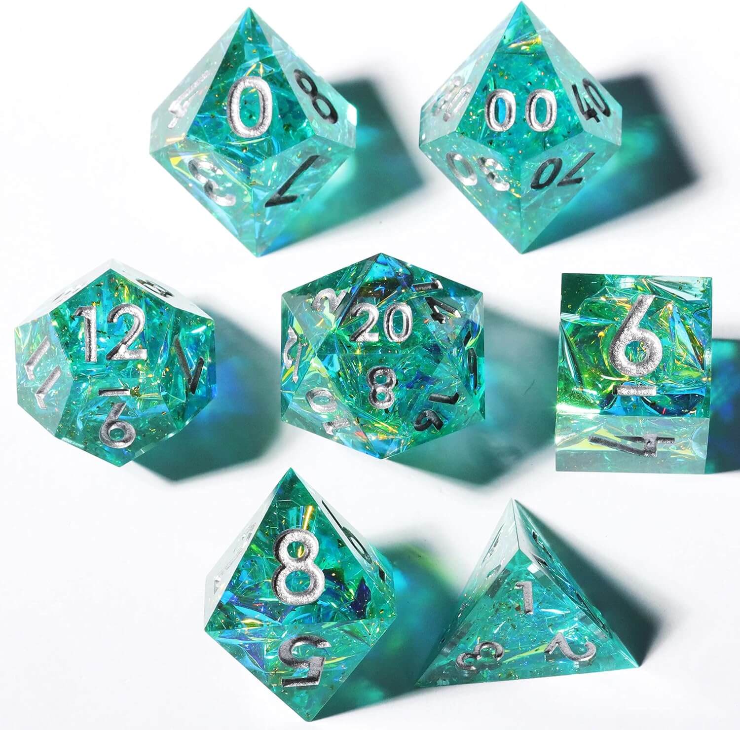 7 Resin Sharp Edged Polyhedral D&D Awesome Dice Set - Blessed Beacon - Dice of Dragons