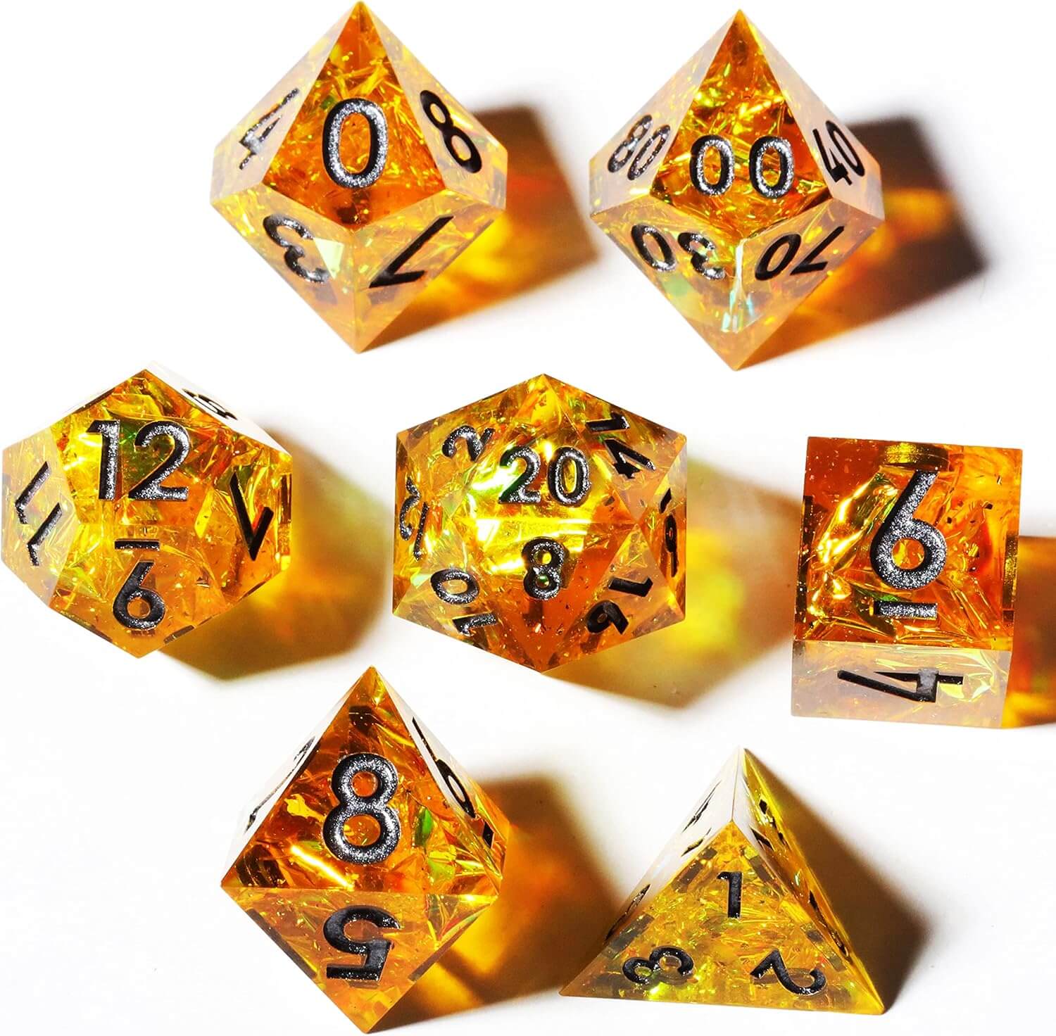 7 Resin Sharp Edged Polyhedral D&D Awesome Dice Set - Gold Guardians - Dice of Dragons