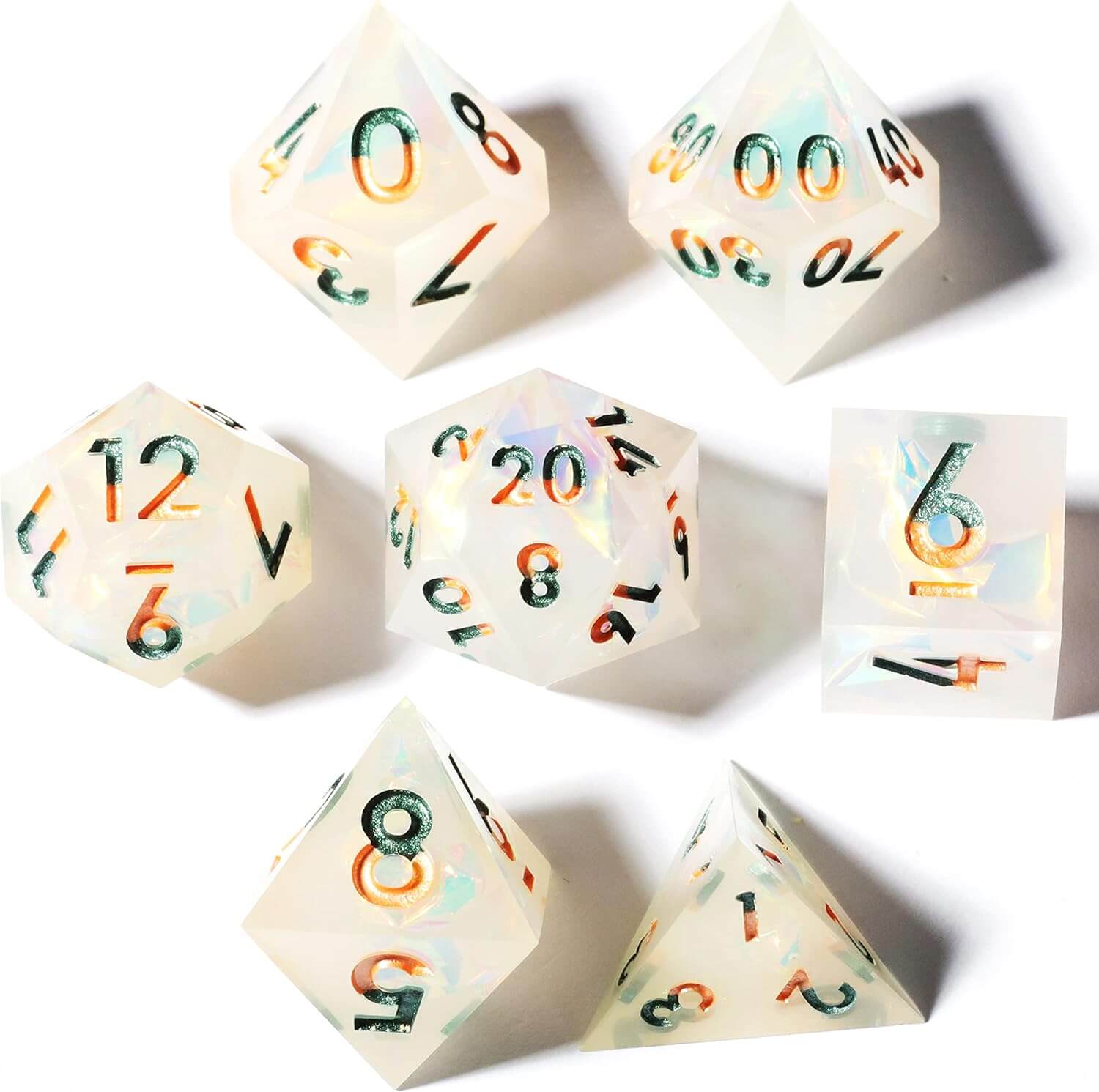 Rpg Unusual Polyhedral Sharp Edge Resin Dice Sets D&D - Opal Secrets - Dice of Dragons