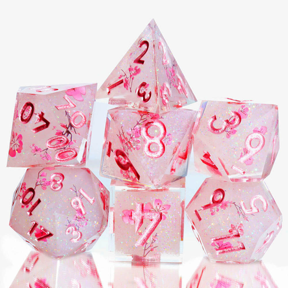 Sakura Bloom Layered Awesome Resin D and D Polyhedral Set Dice - Dice of Dragons