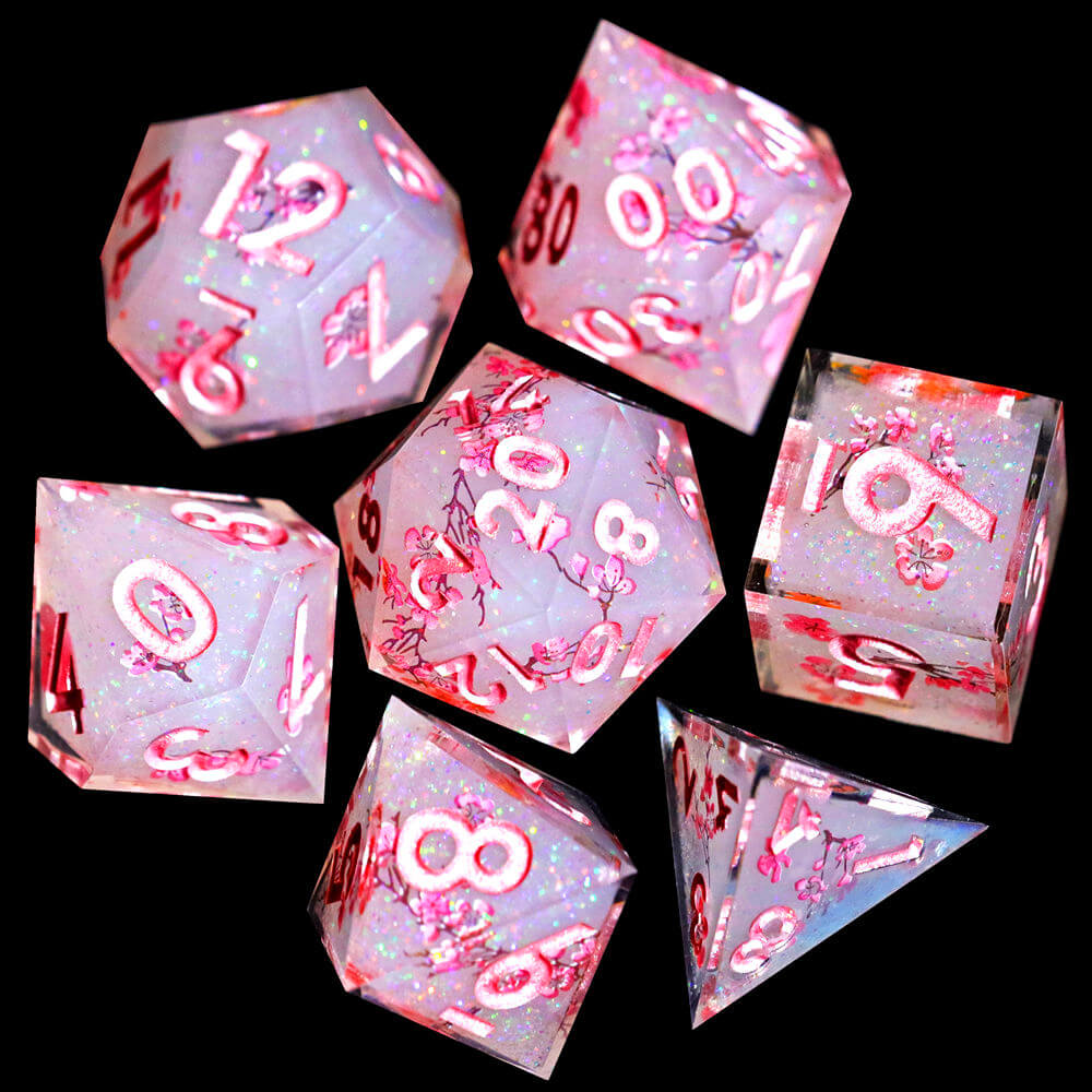 Sakura Bloom Layered Awesome Resin D and D Polyhedral Set Dice - Dice of Dragons
