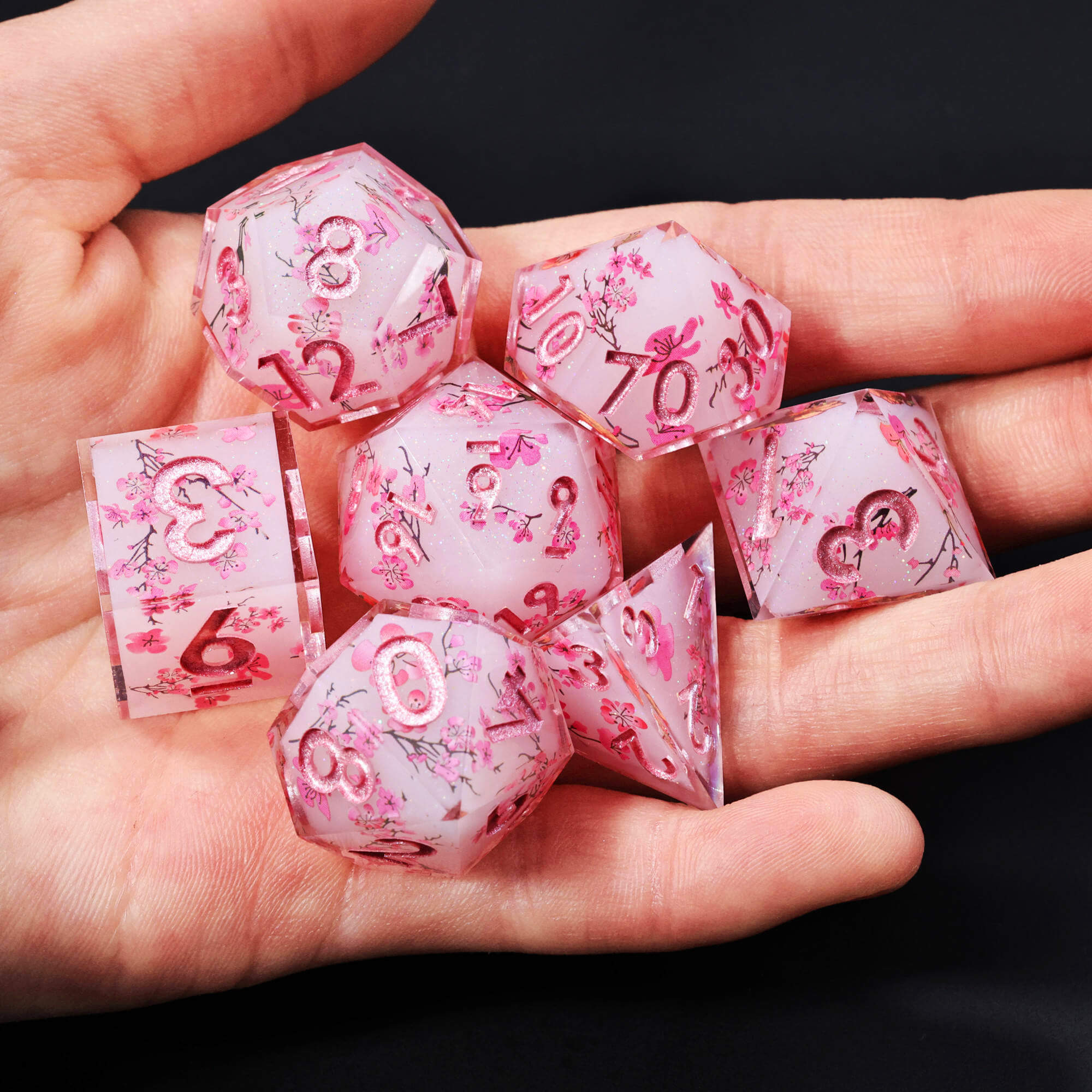 Sakura Bloom Layered Awesome Resin D and D Polyhedral Set Dice - Dice of Dragons