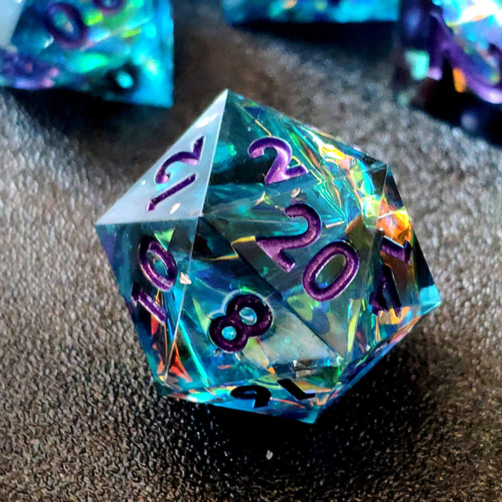 Sapphire Polyhedral Resin 7-Piece Dice Set for D&D - Dice of Dragons