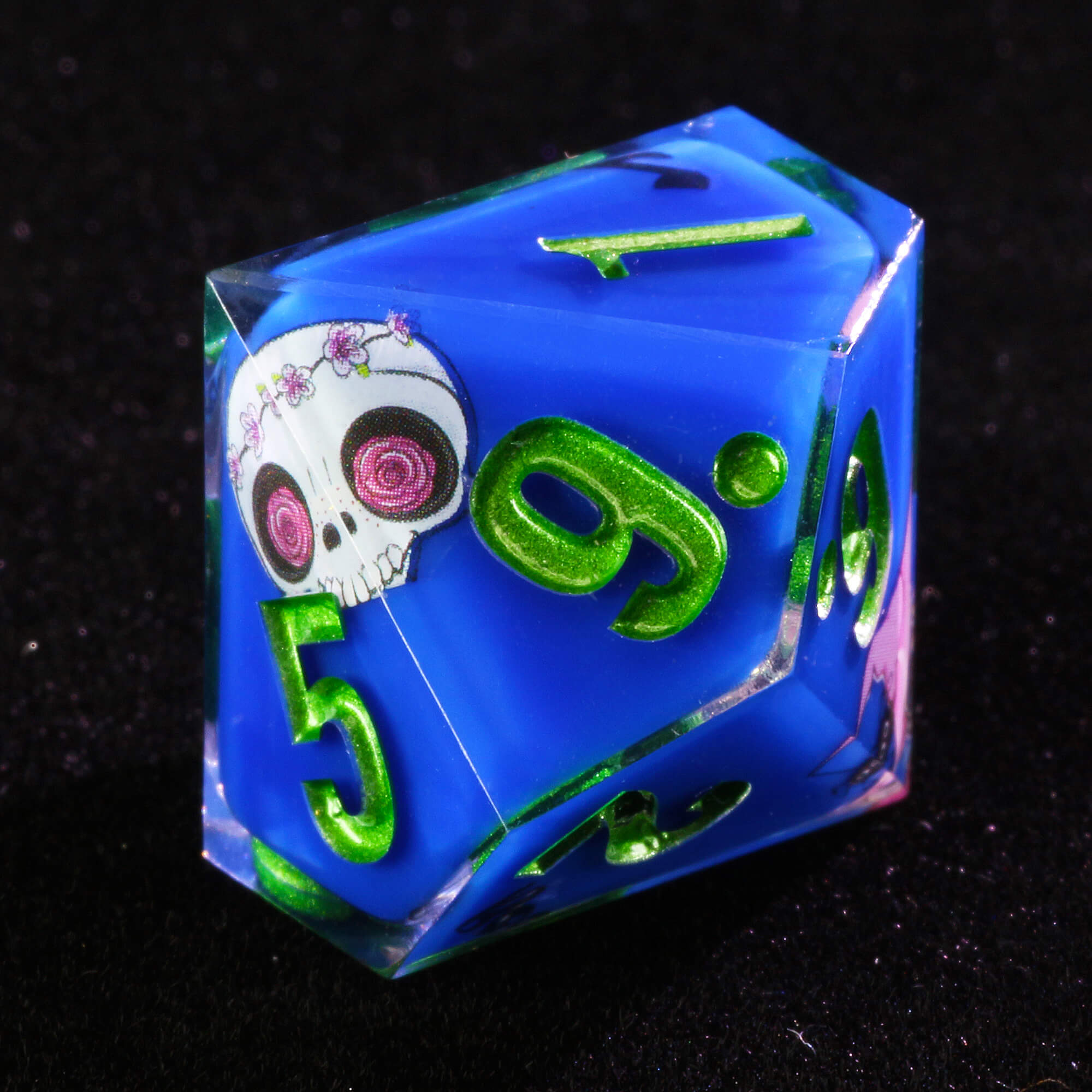 Seven Polyhedral Resin D&D Dice Set Skull Blue - Dice of Dragons