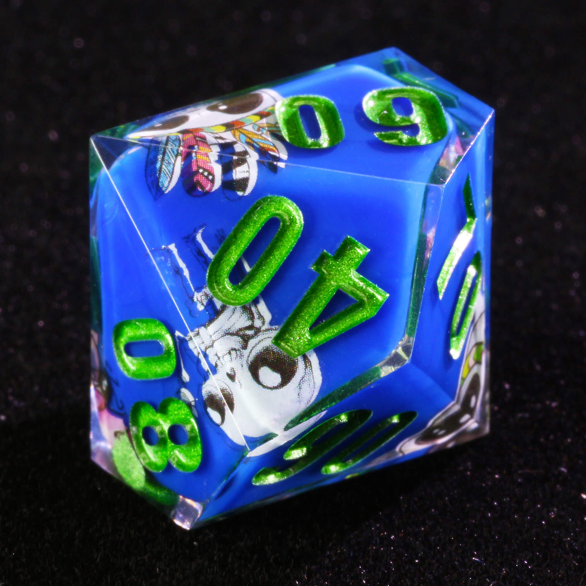Seven Polyhedral Resin D&D Dice Set Skull Blue - Dice of Dragons
