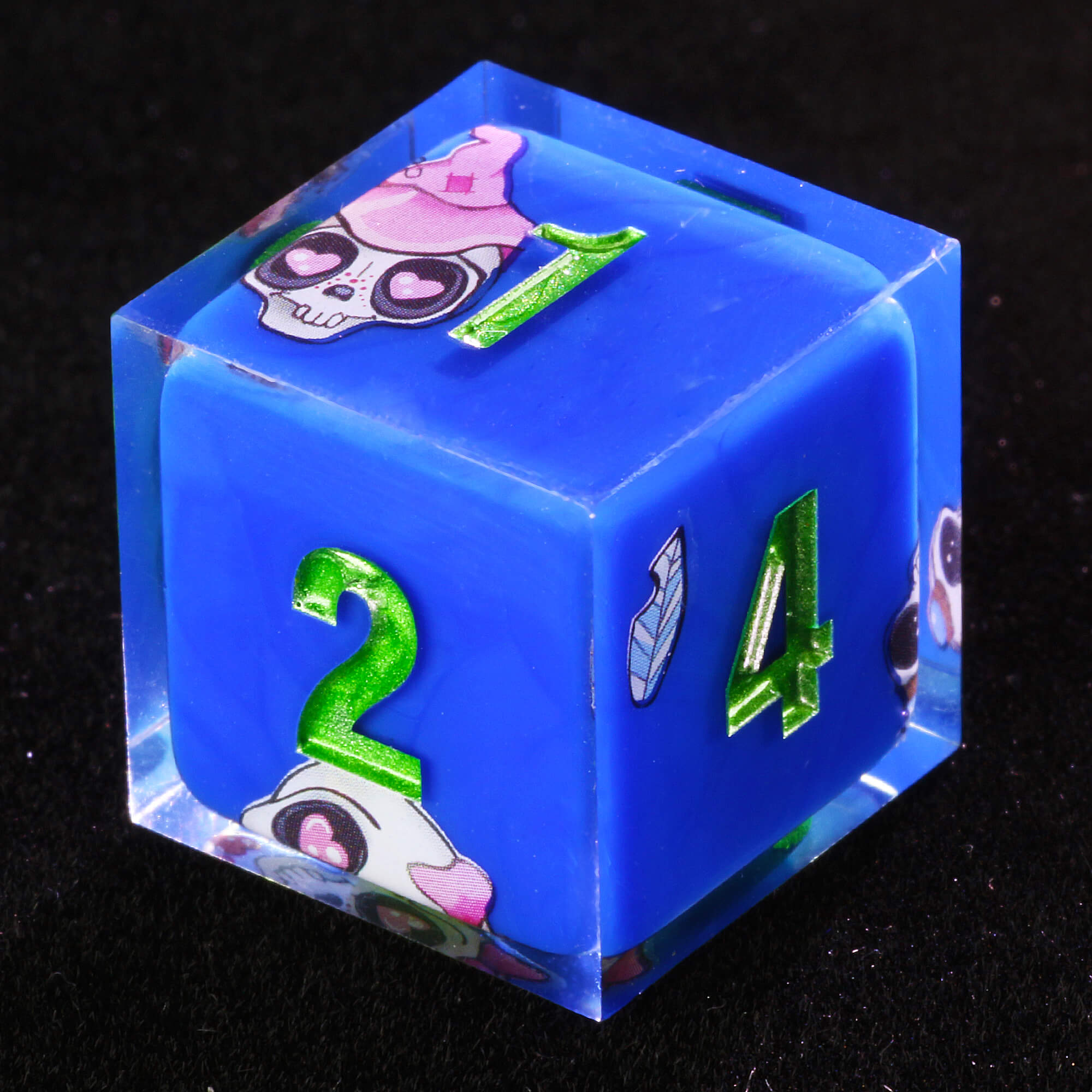 Seven Polyhedral Resin D&D Dice Set Skull Blue - Dice of Dragons