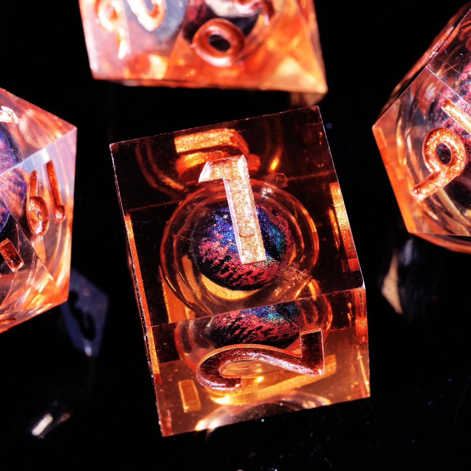 Sharp Edge Liquid Dragon Eye Polyhedral Resin 7-Piece D&D Dice Set - Dice of Dragons