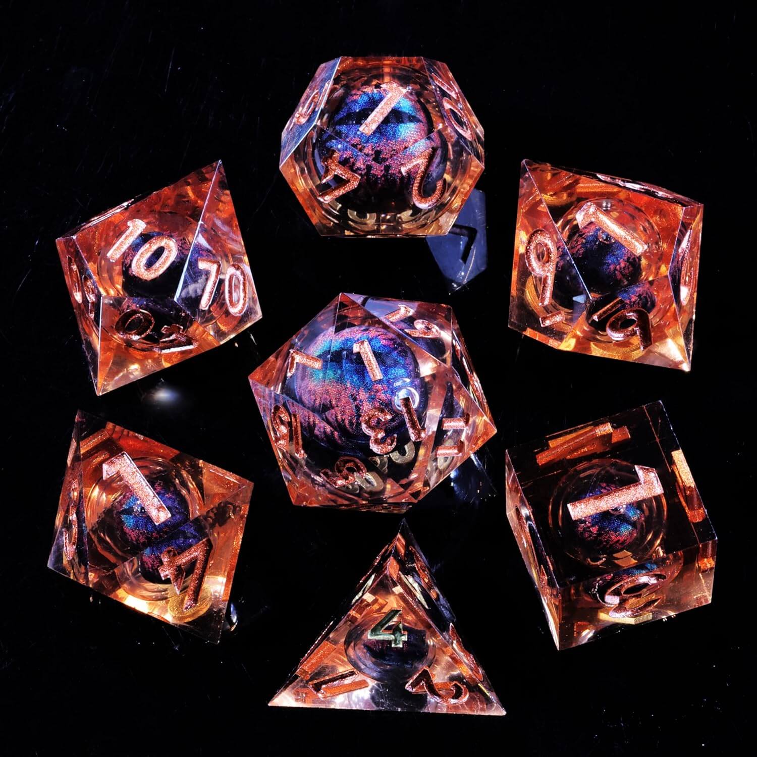 Sharp Edge Liquid Dragon Eye Polyhedral Resin 7-Piece D&D Dice Set - Dice of Dragons
