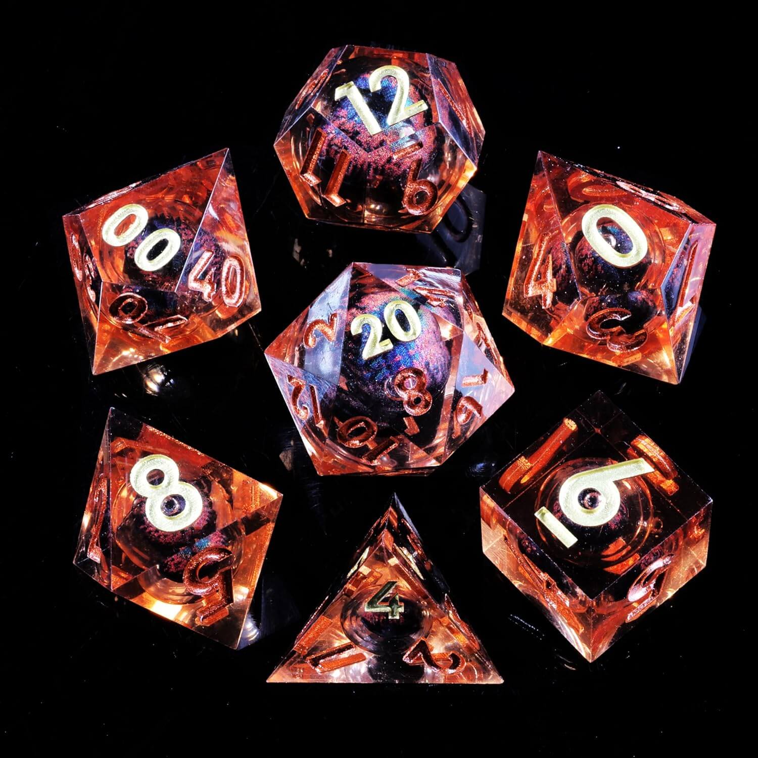 Sharp Edge Liquid Dragon Eye Polyhedral Resin 7-Piece D&D Dice Set - Dice of Dragons