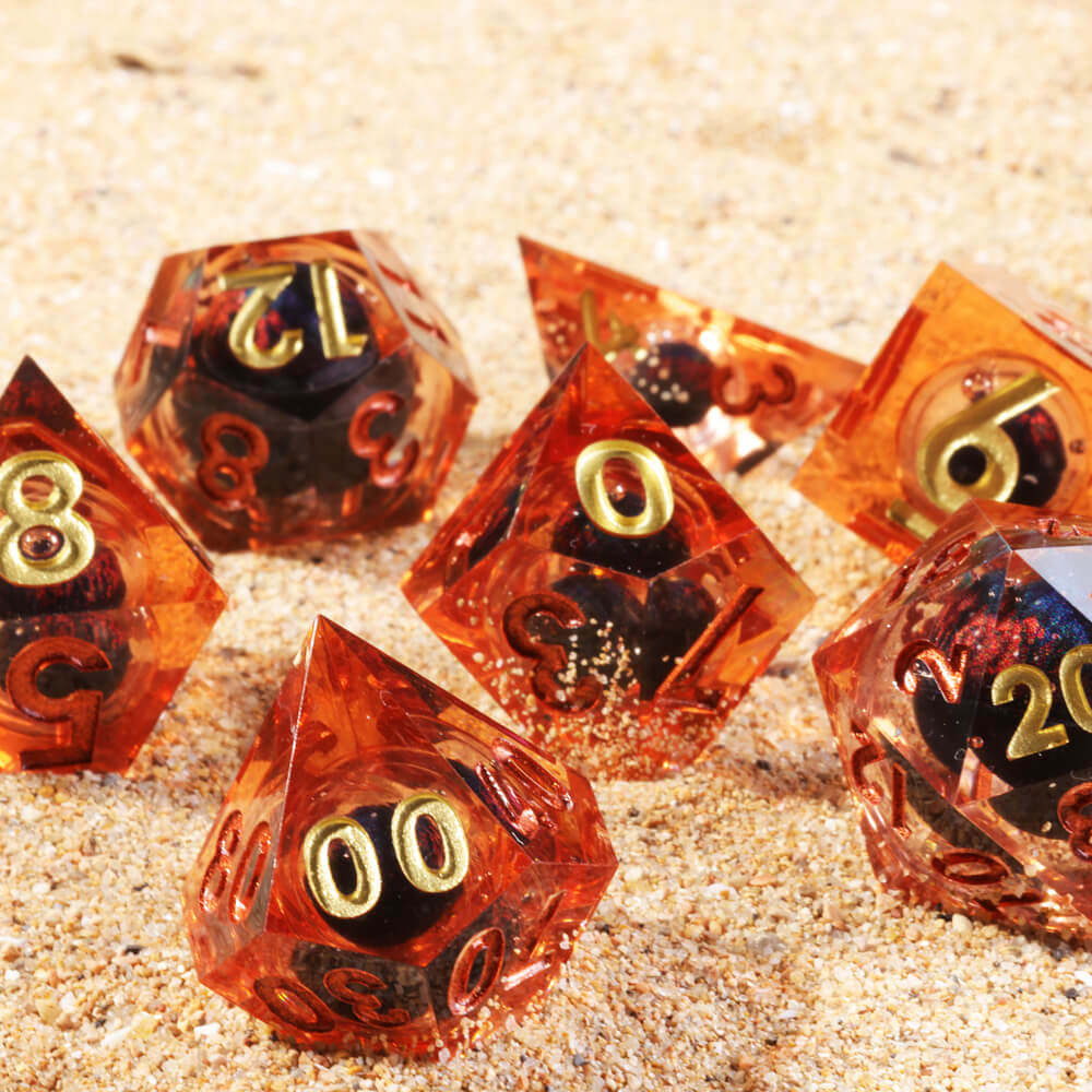 Sharp Edge Liquid Dragon Eye Polyhedral Resin 7-Piece D&D Dice Set - Dice of Dragons