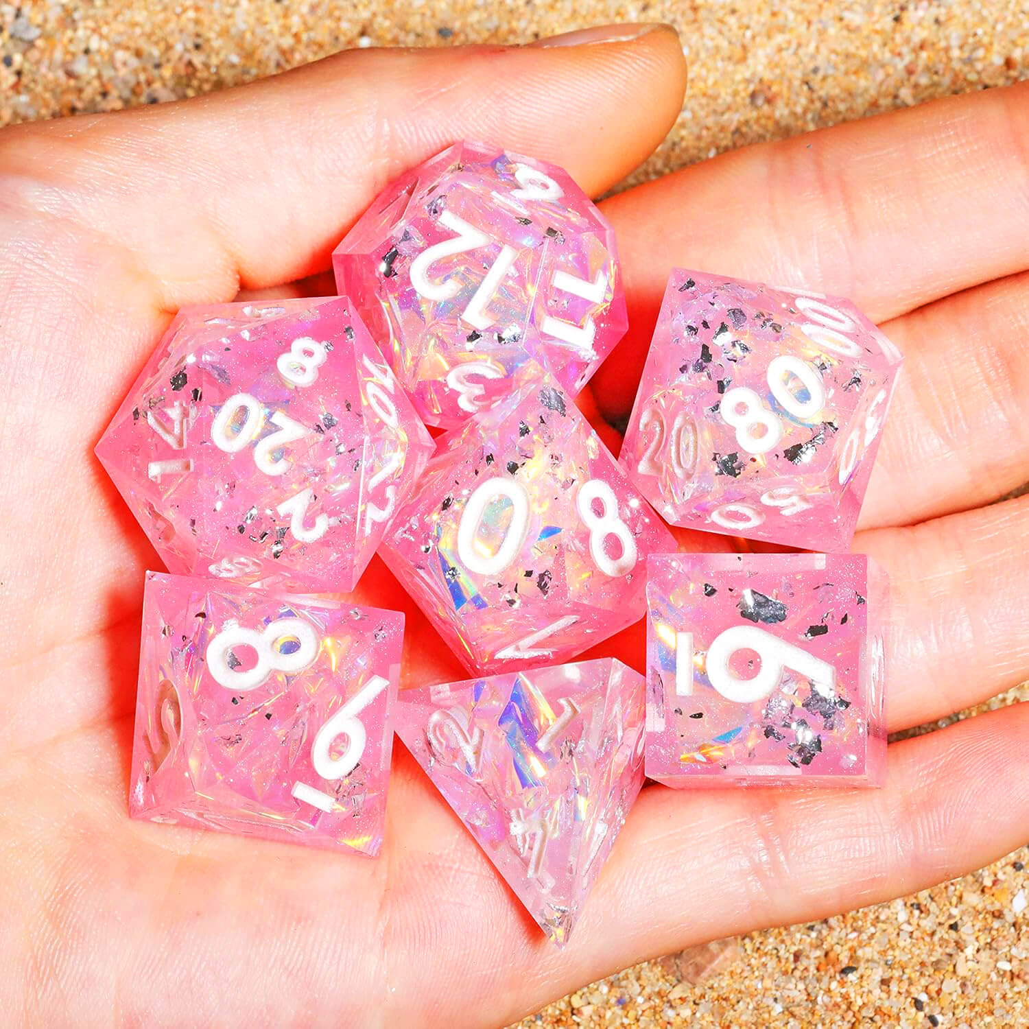Sharp Edge Peachy Galaxy Polyhedral Resin 7-Piece D&D Dice Set - Dice of Dragons