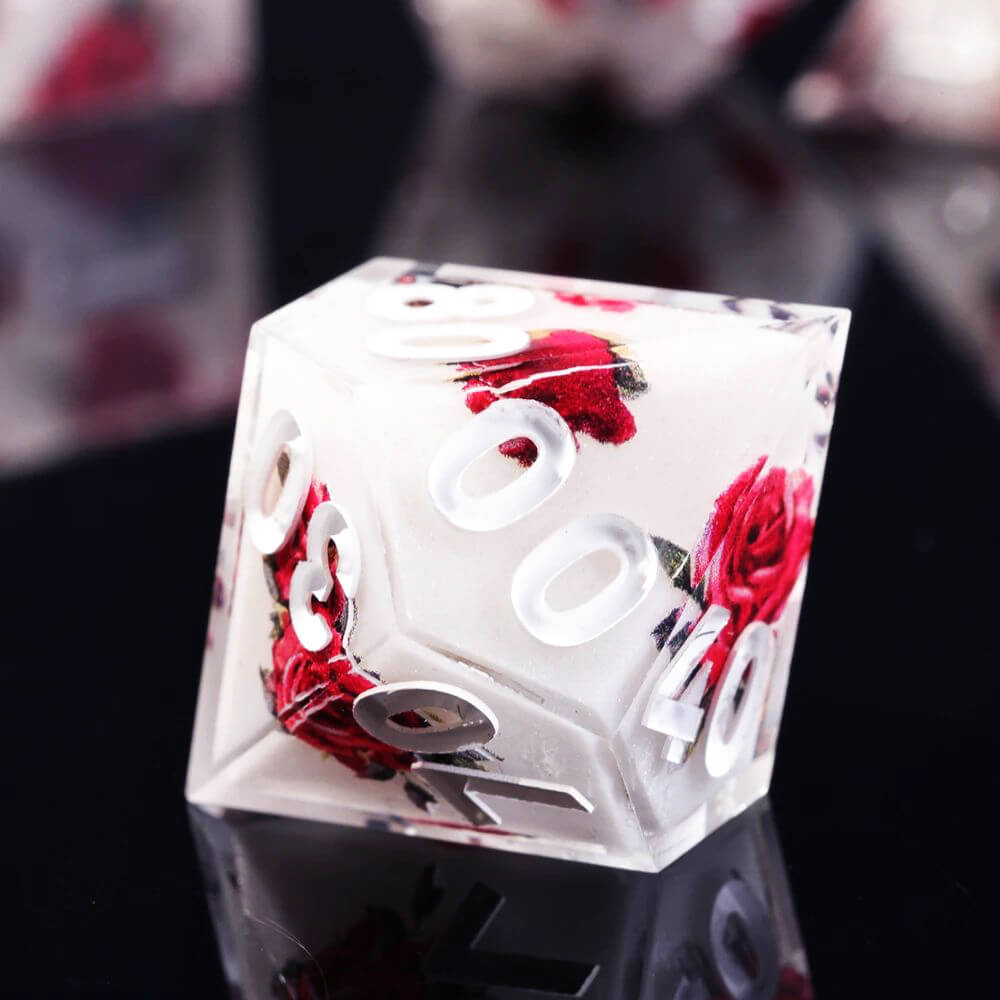 Sharp Edge Red Rose Polyhedral Resin 7-Piece D&D Dice Set - Dice of Dragons