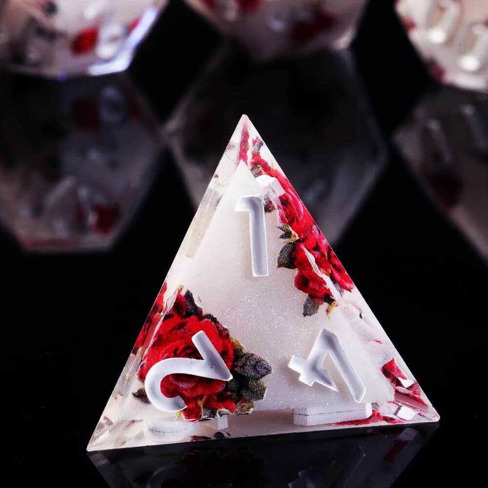 Sharp Edge Red Rose Polyhedral Resin 7-Piece D&D Dice Set - Dice of Dragons