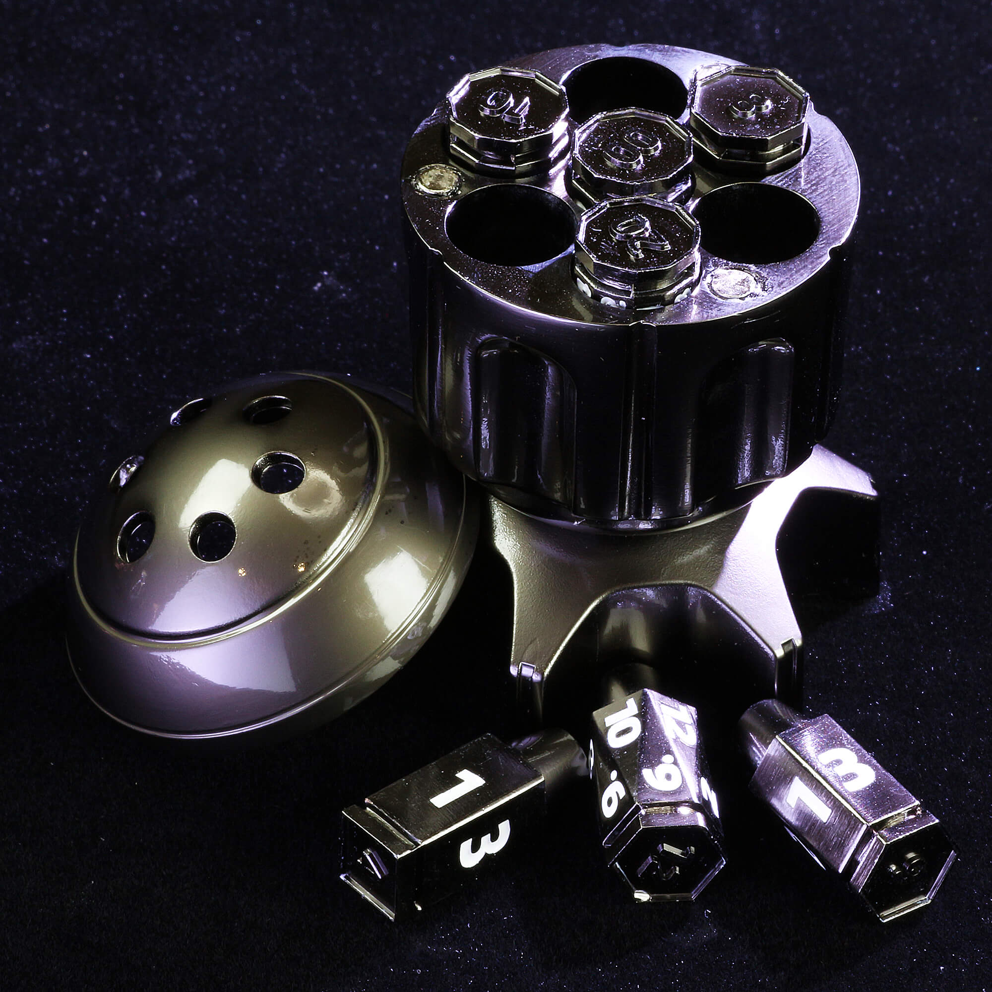 Spinning Rocket Metal Bullet Revolver Dice Set DnD - Dice of Dragons
