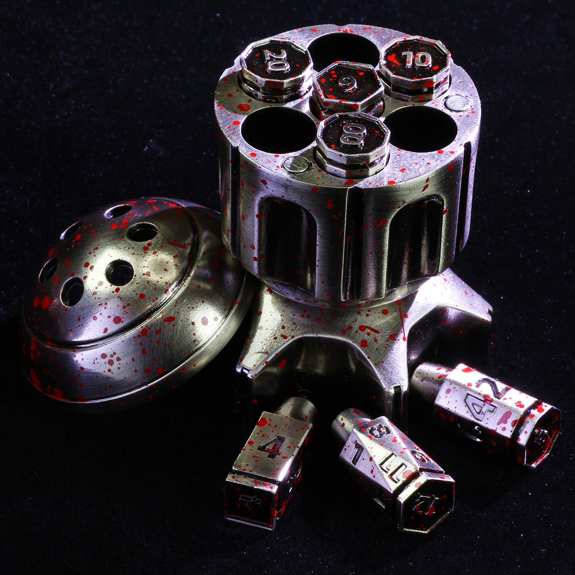 Spinning Rocket Metal Bullet Revolver Dice Set DnD - Dice of Dragons