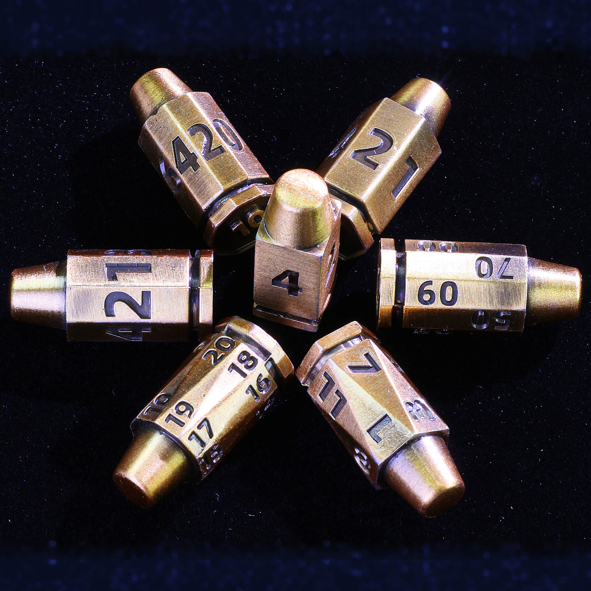 Spinning Rocket Metal Bullet Revolver Dice Set DnD - Dice of Dragons