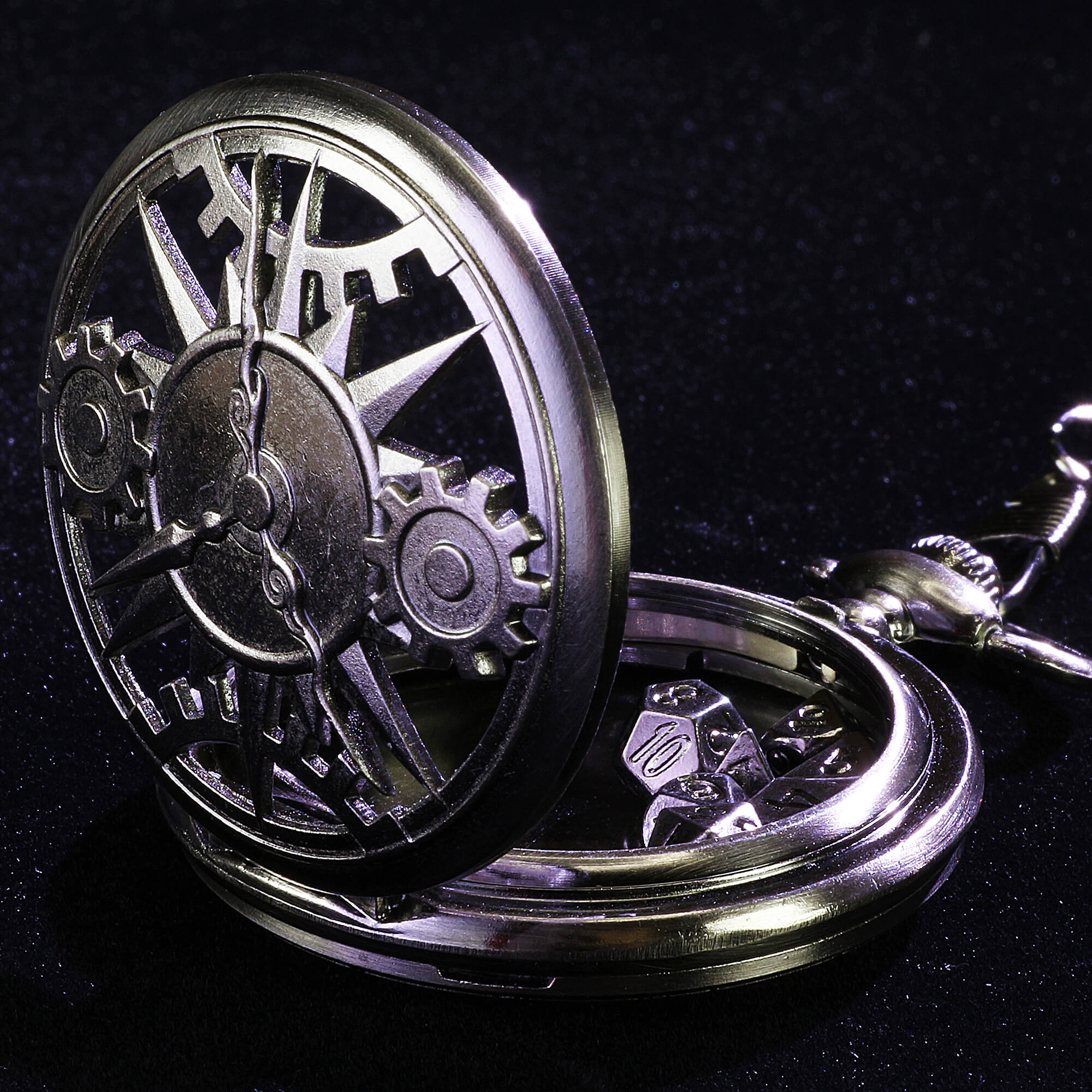 Time Gear Mini Polyhedral Metal DD Dice Set with Pocket Watch Shell Case - Dice of Dragons