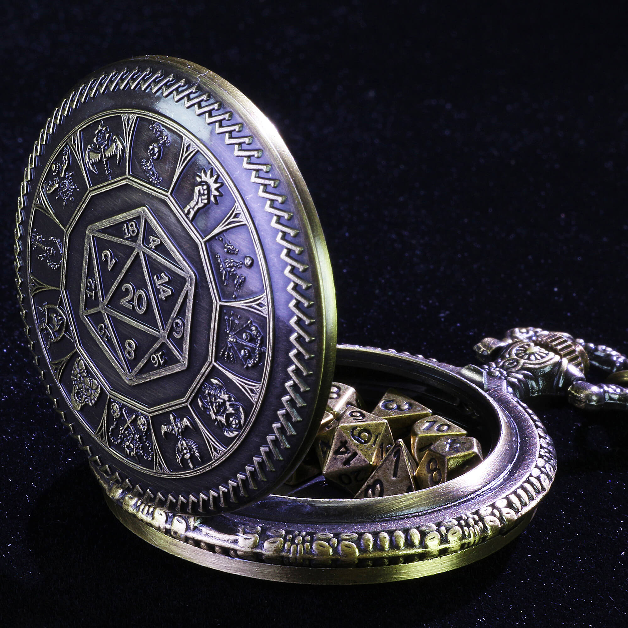 Totem Mini Polyhedral Metal Dice Sets DD with Pocket Watch Shell Case - Dice of Dragons