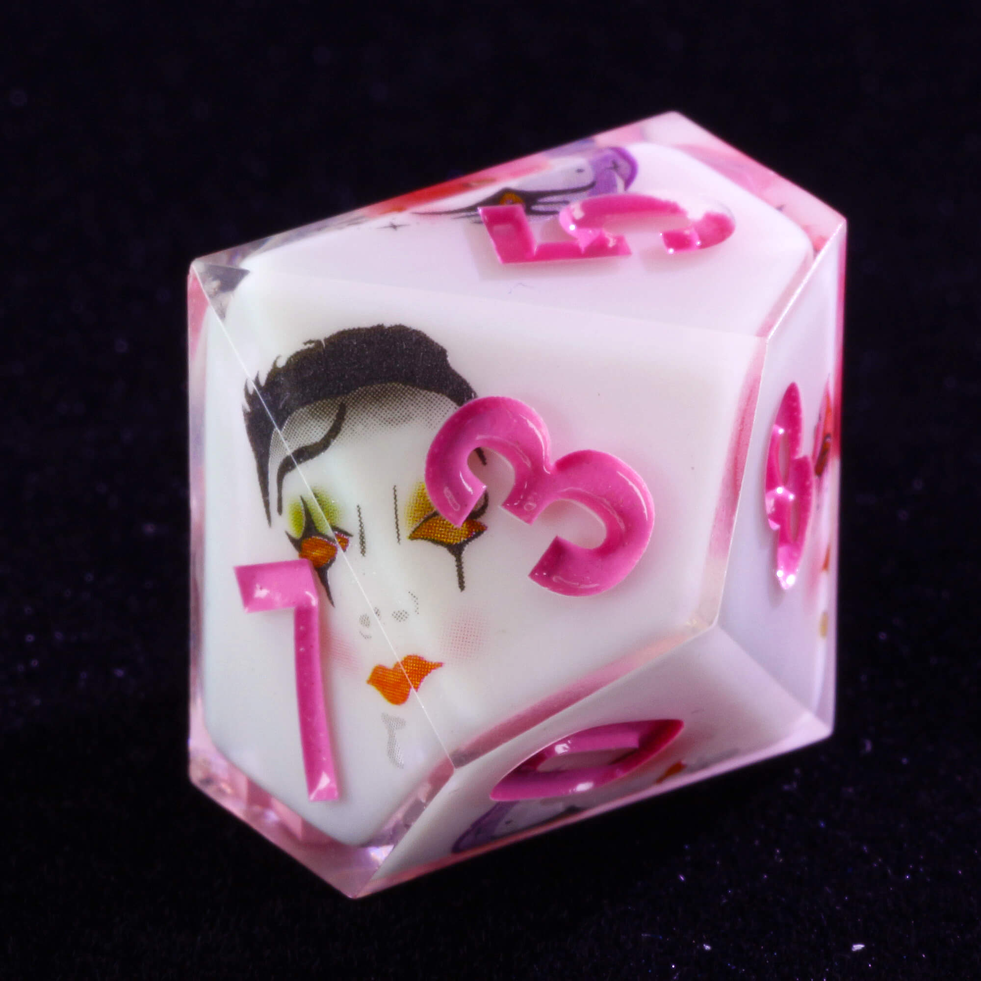 Unusual 7 Polyhedral Resin Dice Set D and D Clown White - Dice of Dragons